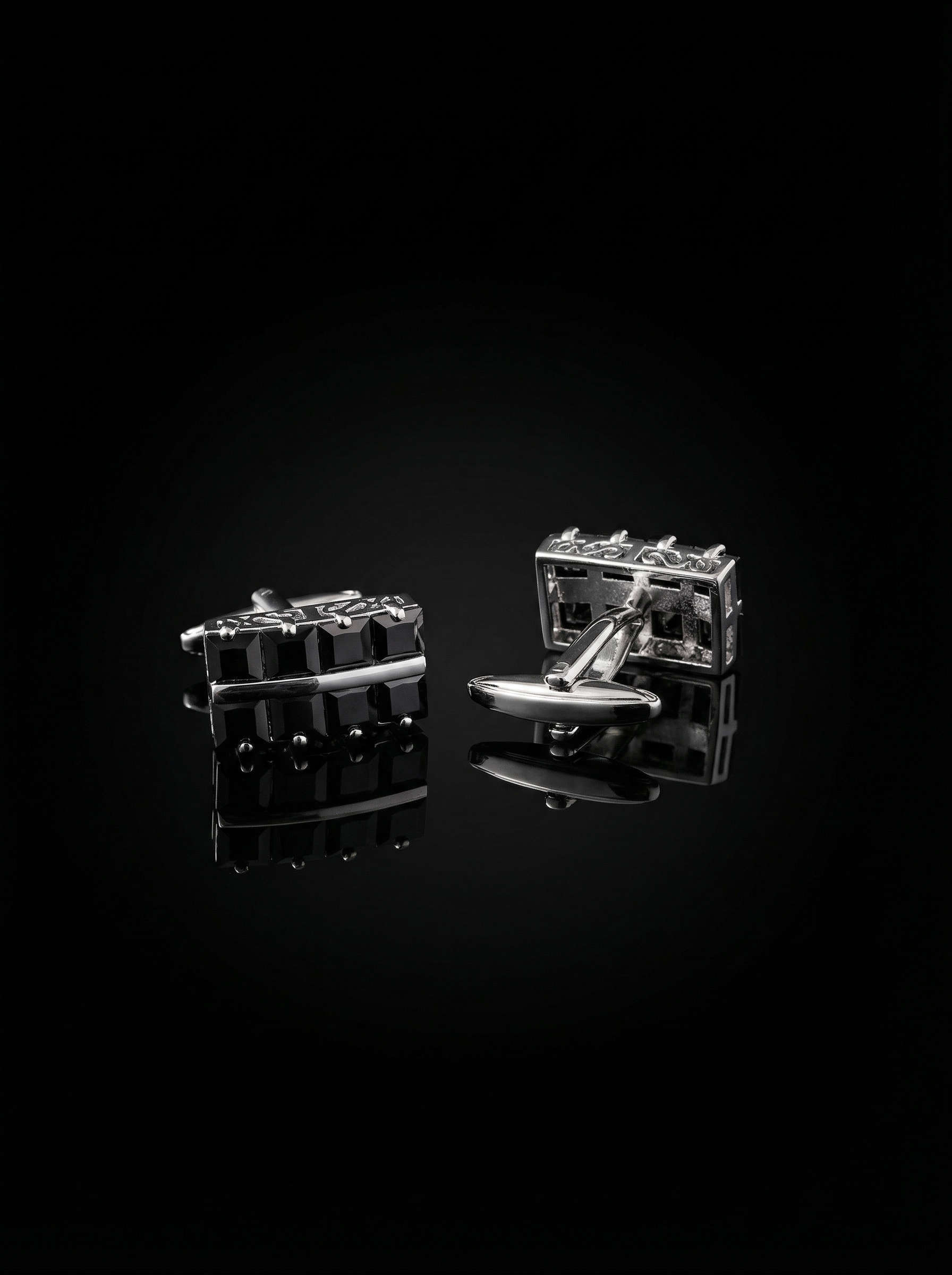 Grid Black Bar Cufflinks Tivaaro