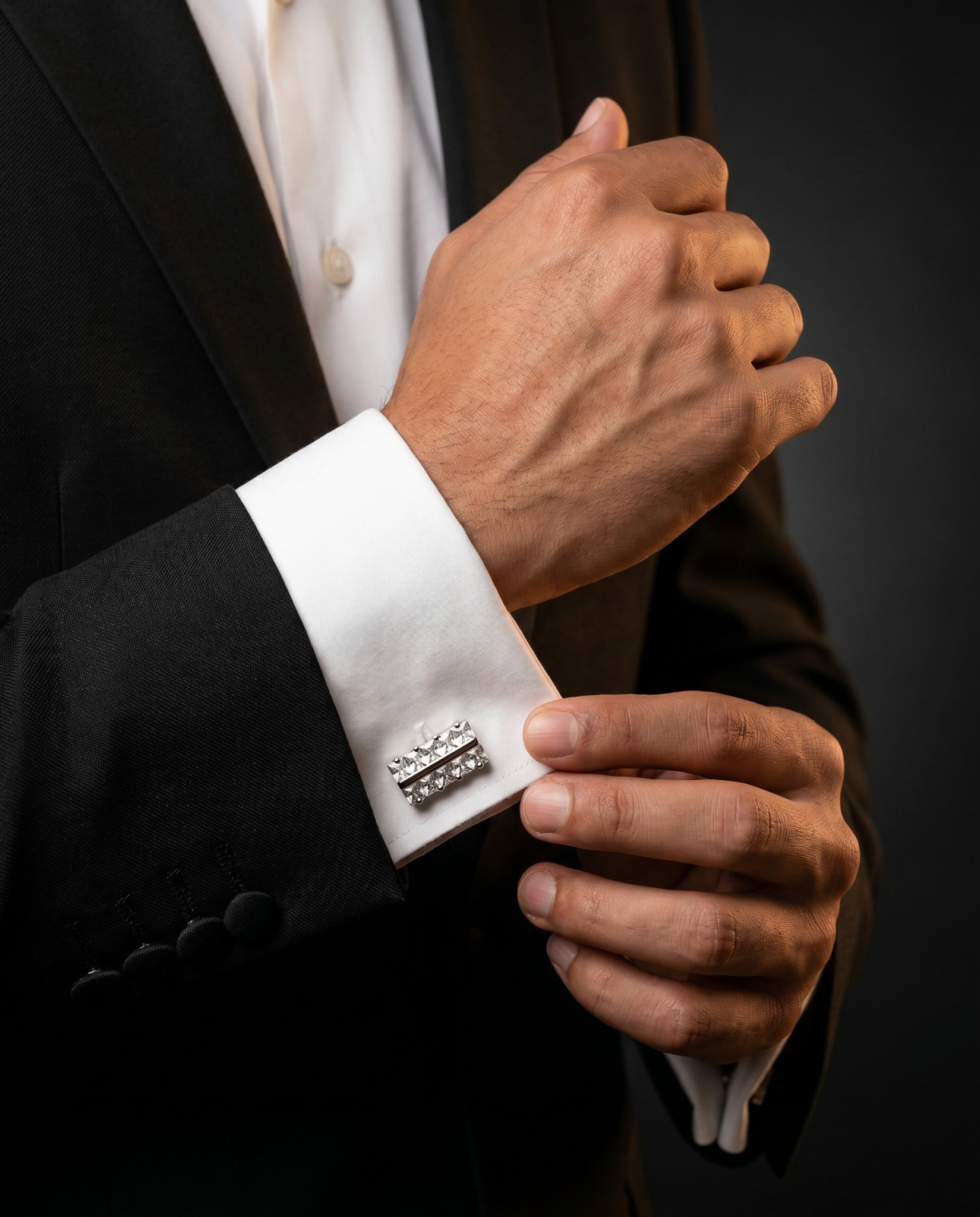 Grid Crystal Bar Cufflinks by Tivaaro