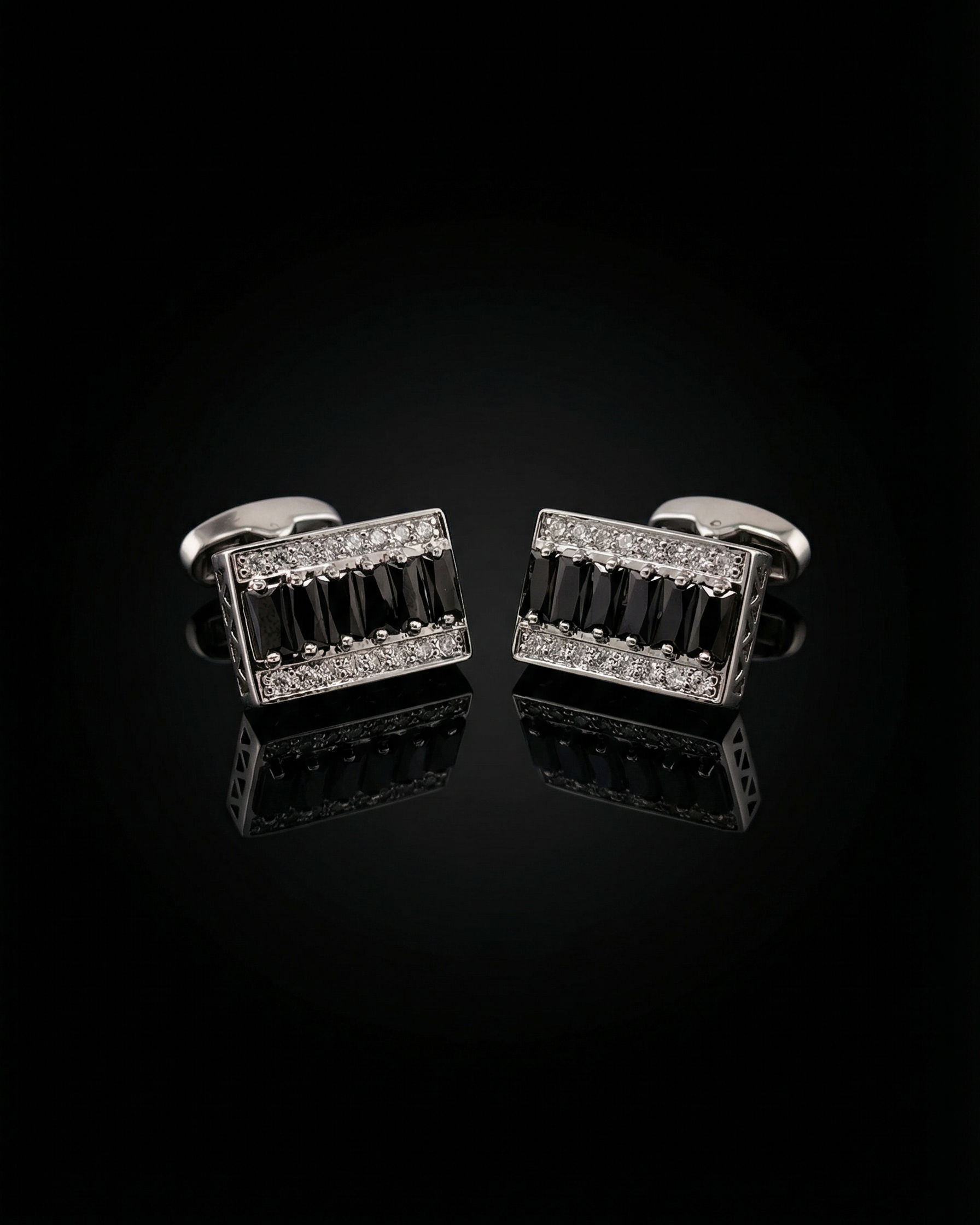 Jet Black Gemstone-Style Bar Cufflinks by Tivaaro