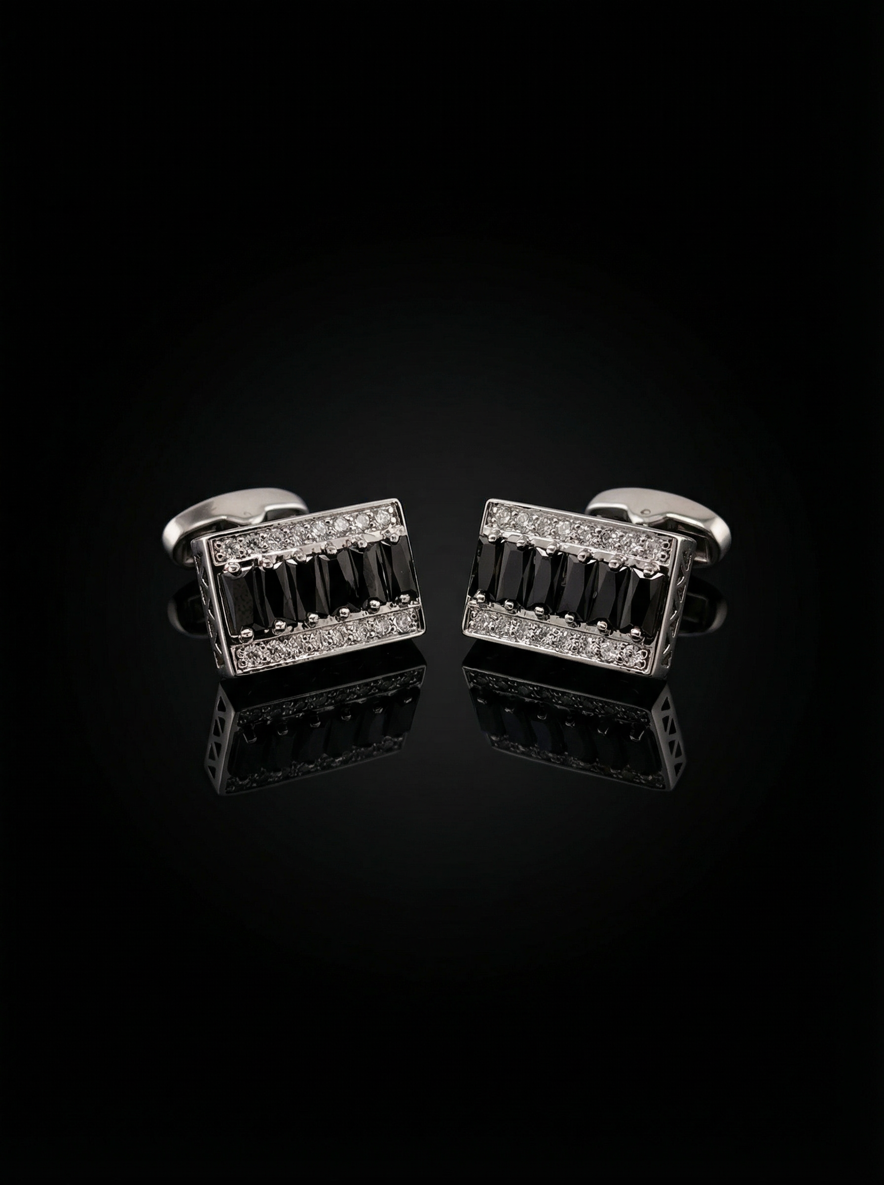 Jet Black Crystal Bar Cufflinks Tivaaro