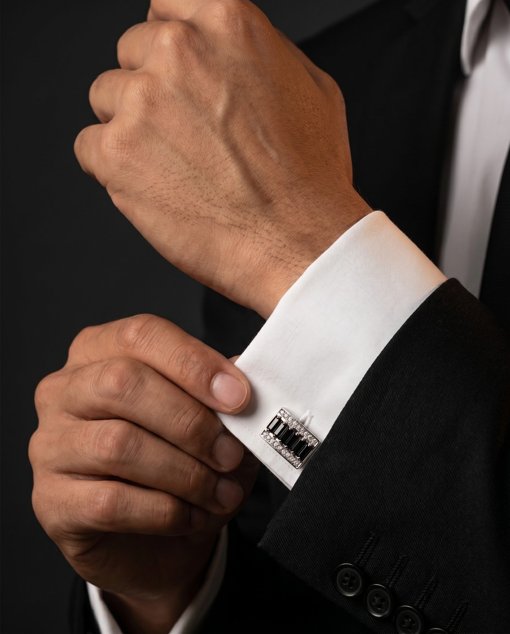 Jet Black Gemstone-Style Bar Cufflinks by Tivaaro