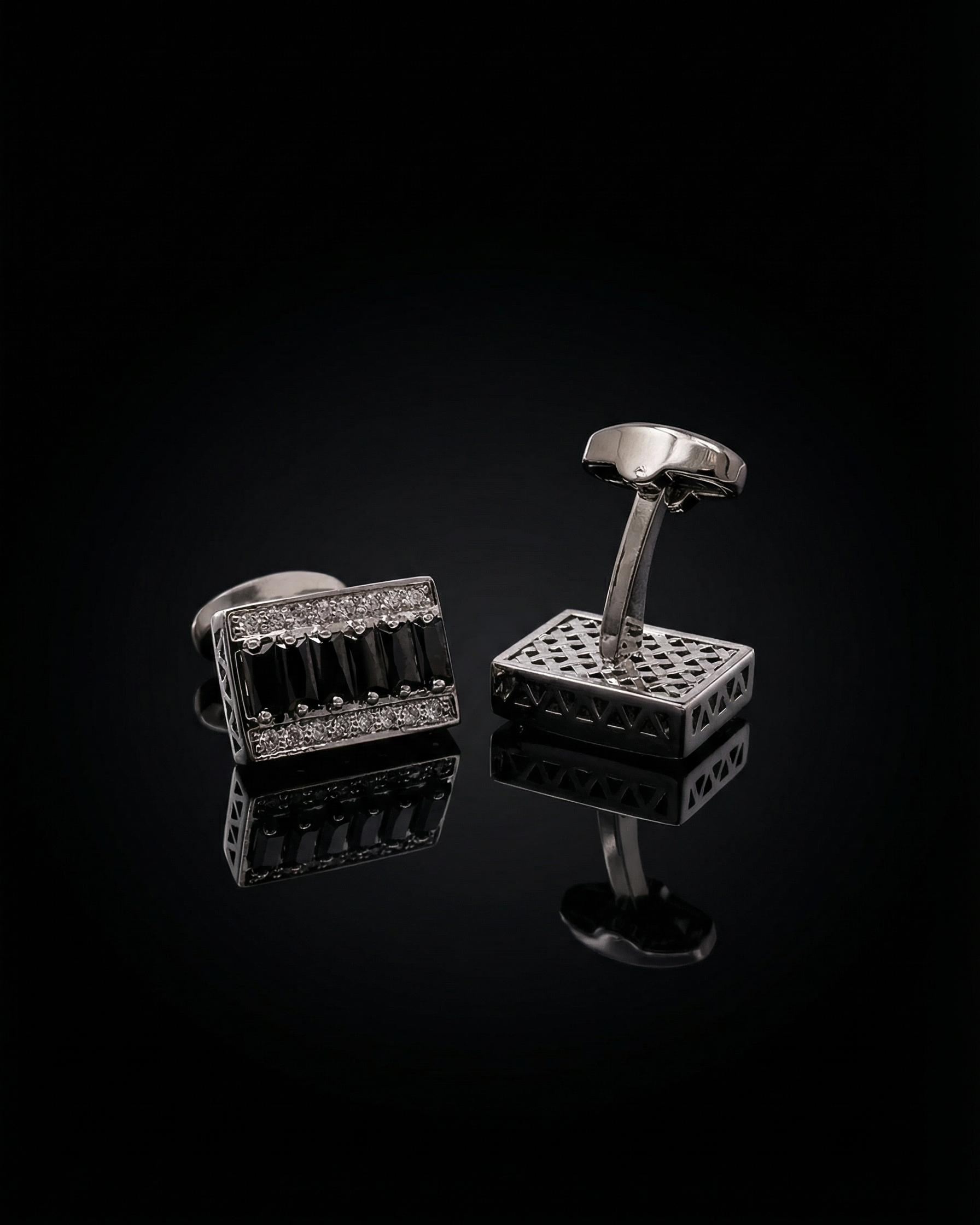 Jet Black Gemstone-Style Bar Cufflinks by Tivaaro