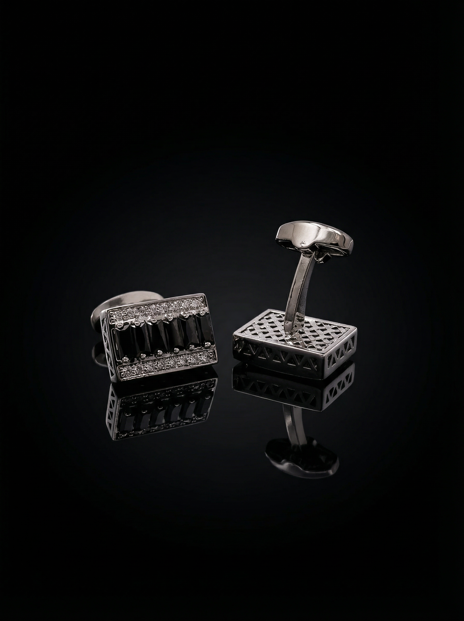 Jet Black Crystal Bar Cufflinks Tivaaro