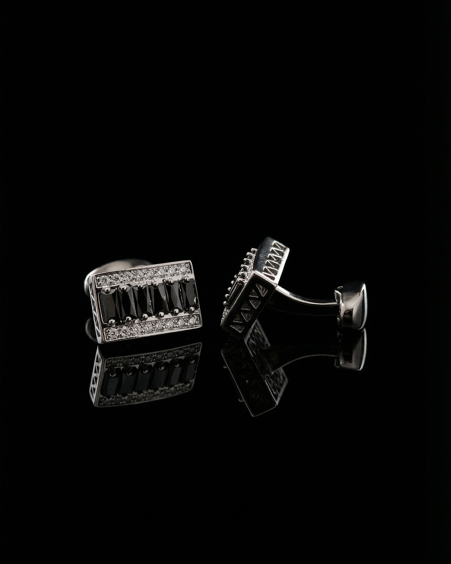 Jet Black Gemstone-Style Bar Cufflinks by Tivaaro