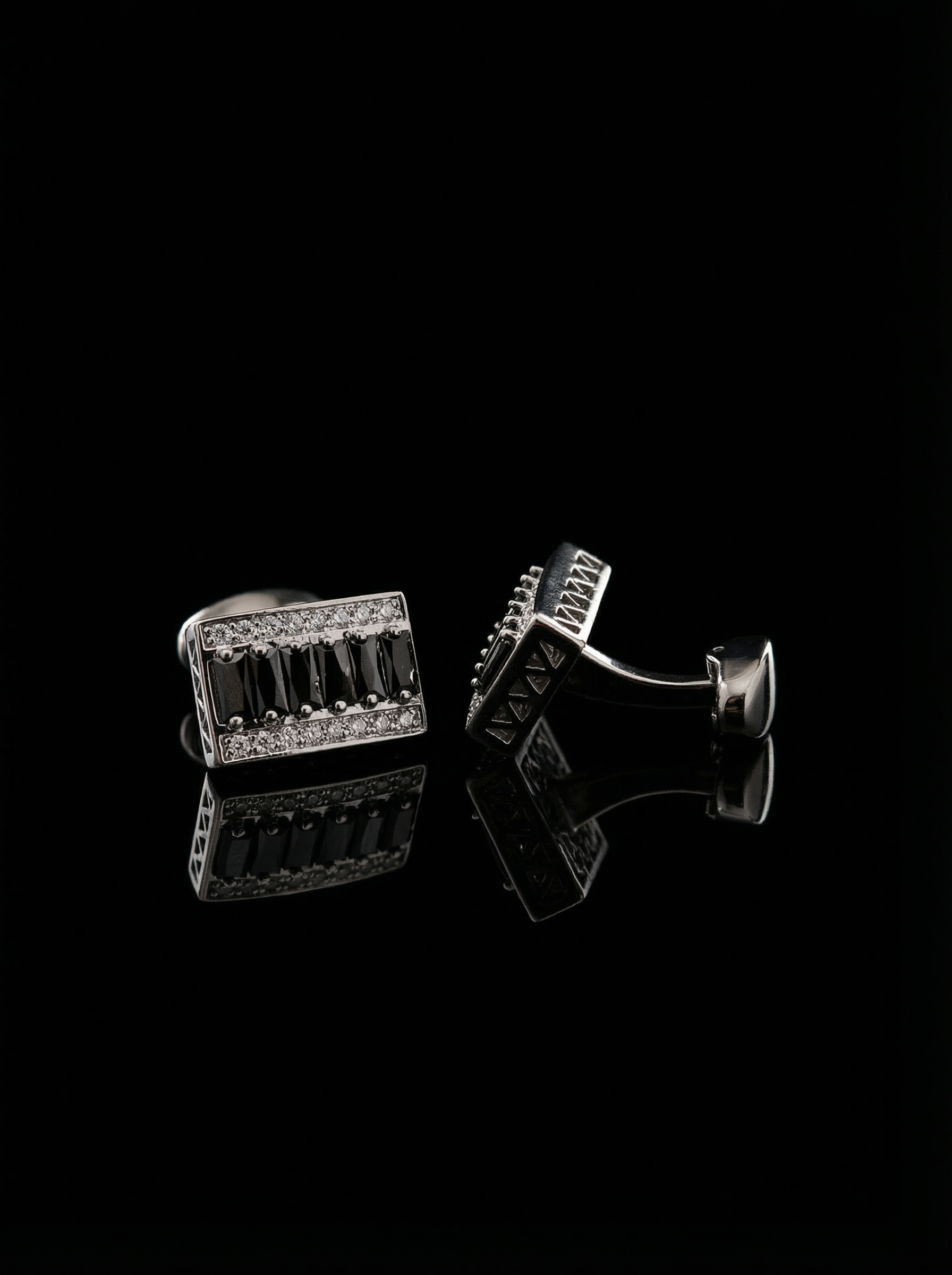 Jet Black Crystal Bar Cufflinks Tivaaro