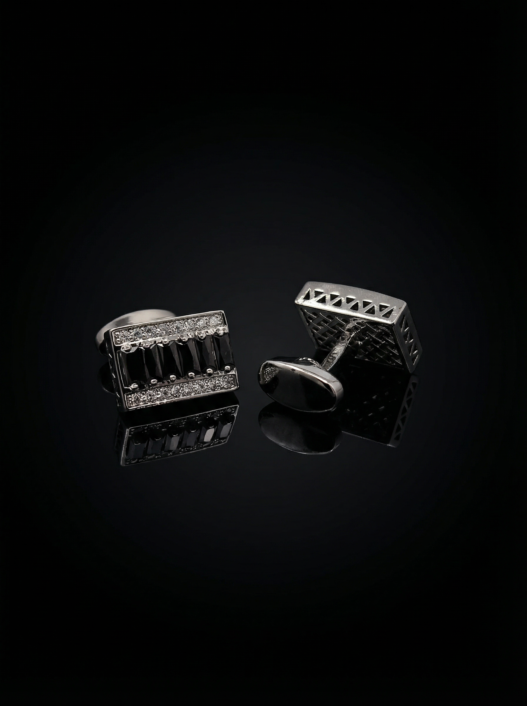 Jet Black Crystal Bar Cufflinks Tivaaro