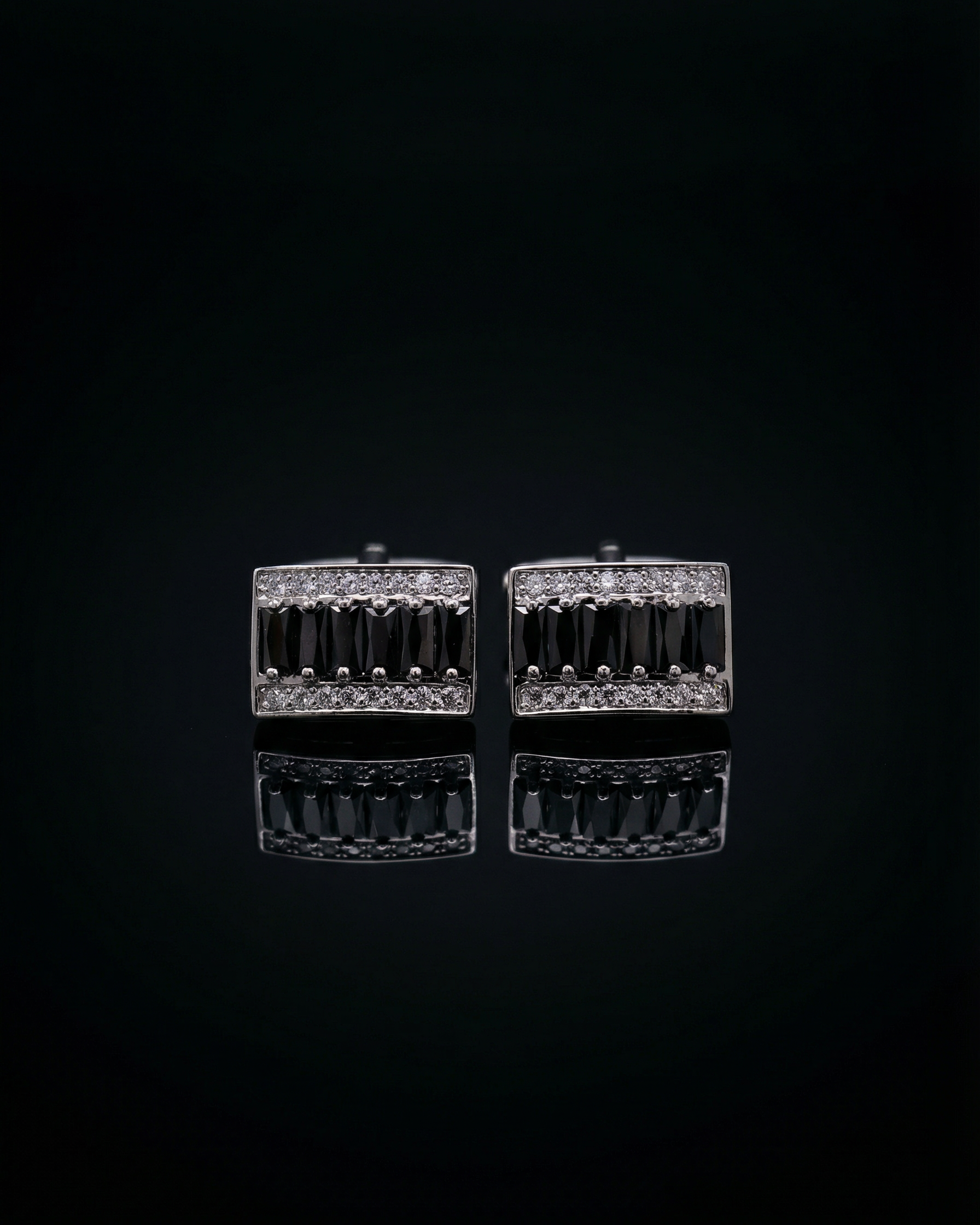Jet Black Gemstone-Style Bar Cufflinks by Tivaaro
