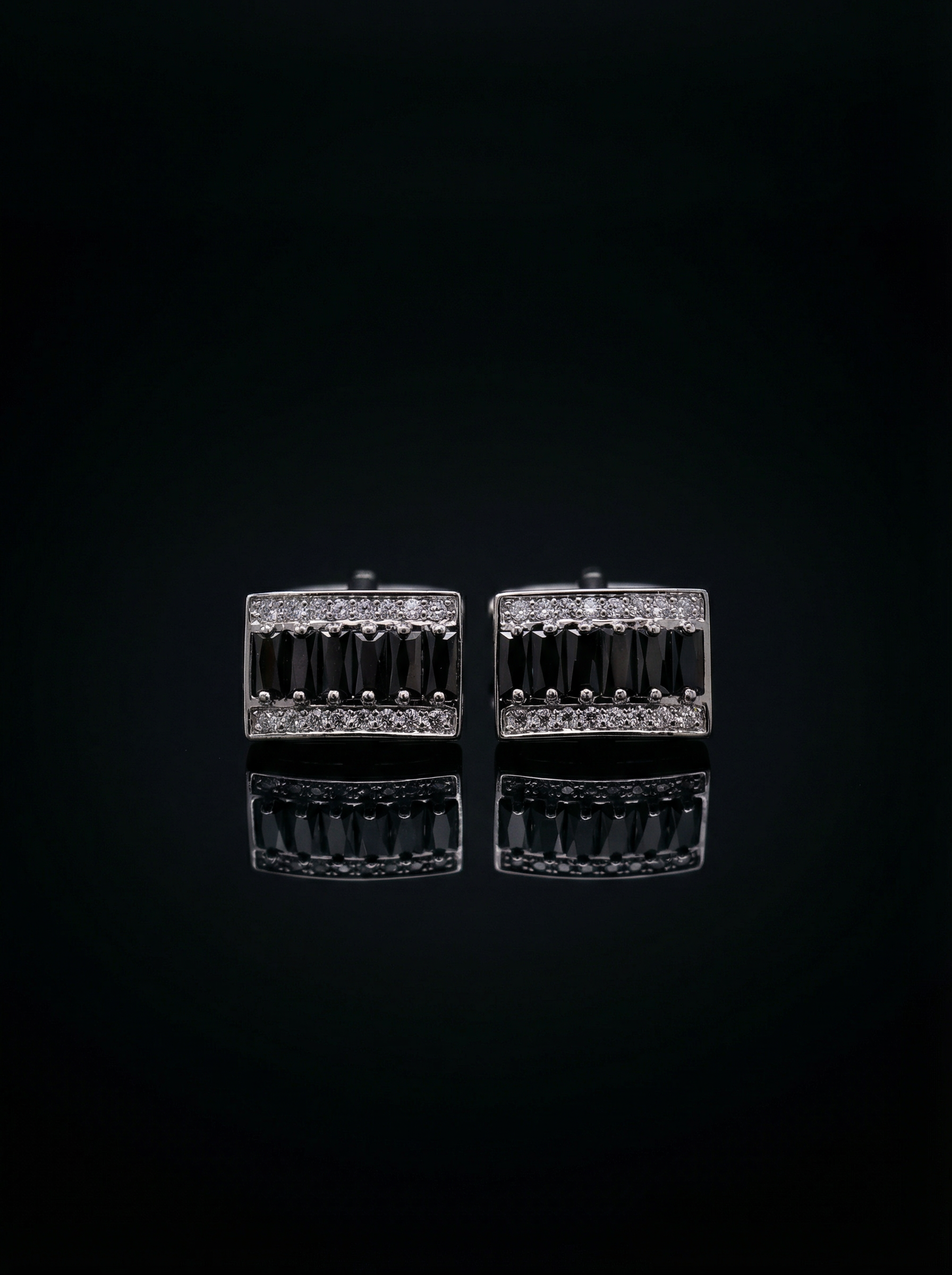 Jet Black Crystal Bar Cufflinks Tivaaro