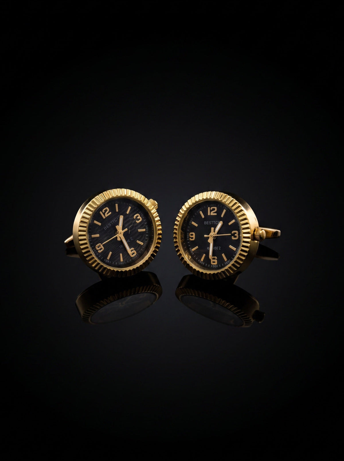 Gold-Tone Black Dial Watch Cufflinks