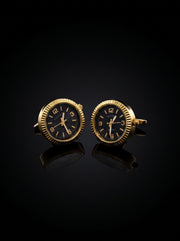 Gold-Tone Black Dial Watch Cufflinks