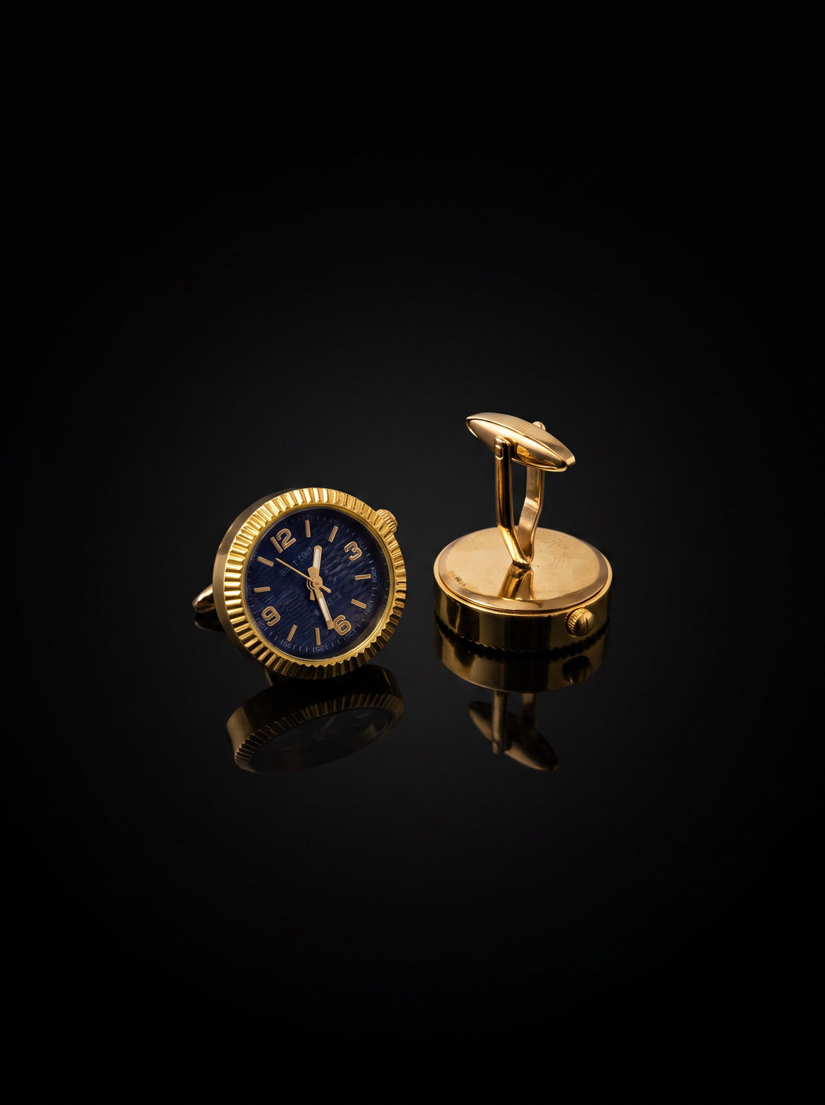 Gold-Tone Black Dial Watch Cufflinks