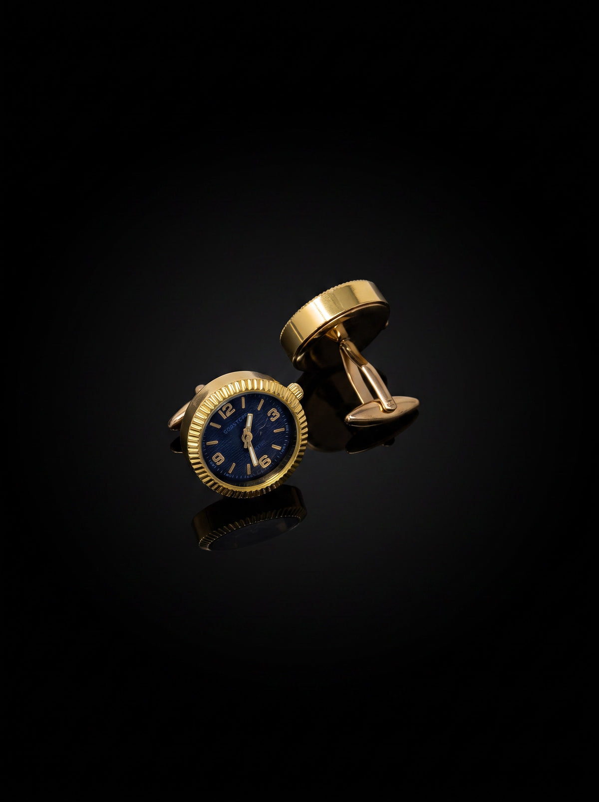 Gold-Tone Black Dial Watch Cufflinks