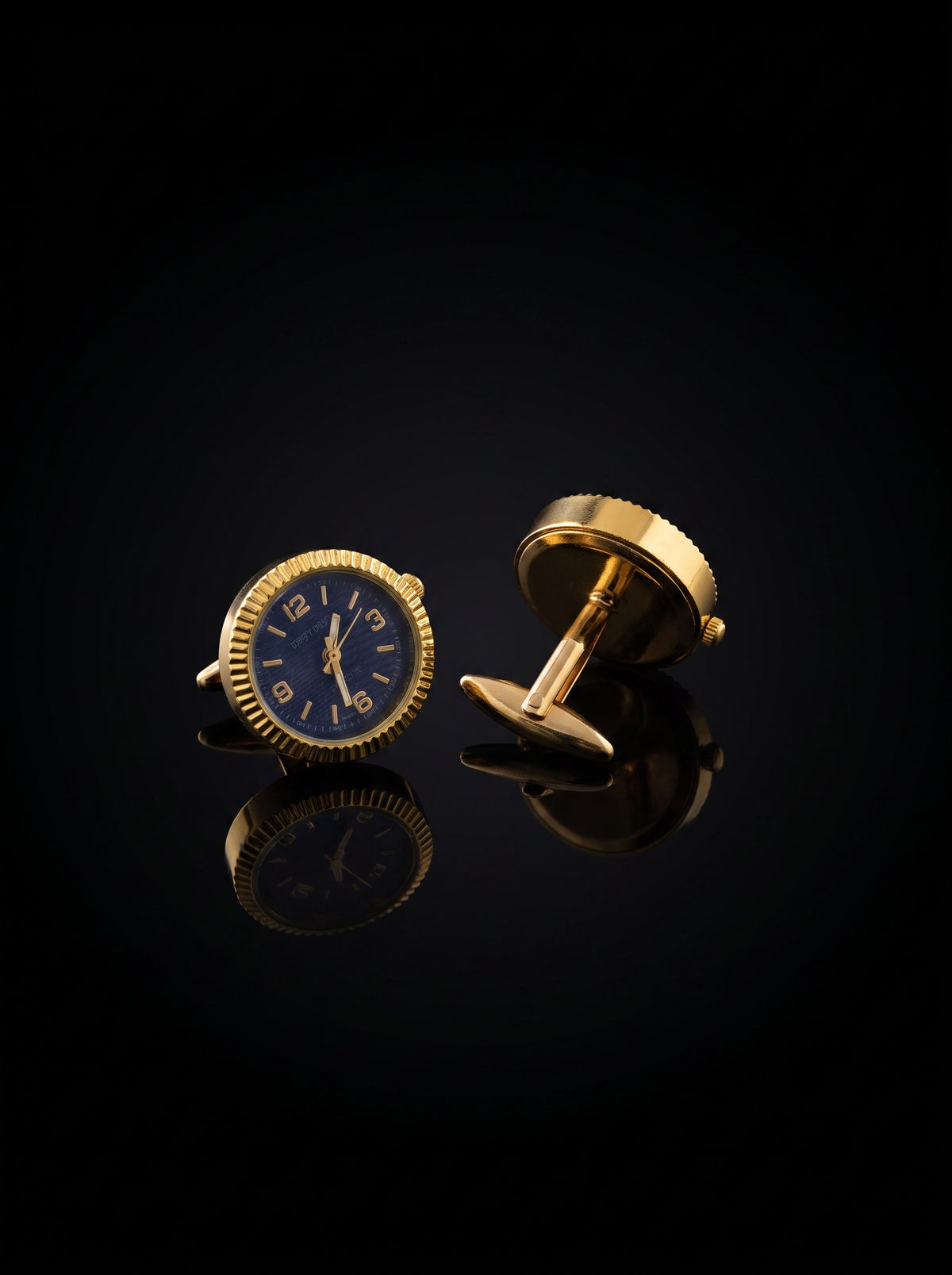 Gold-Tone Black Dial Watch Cufflinks