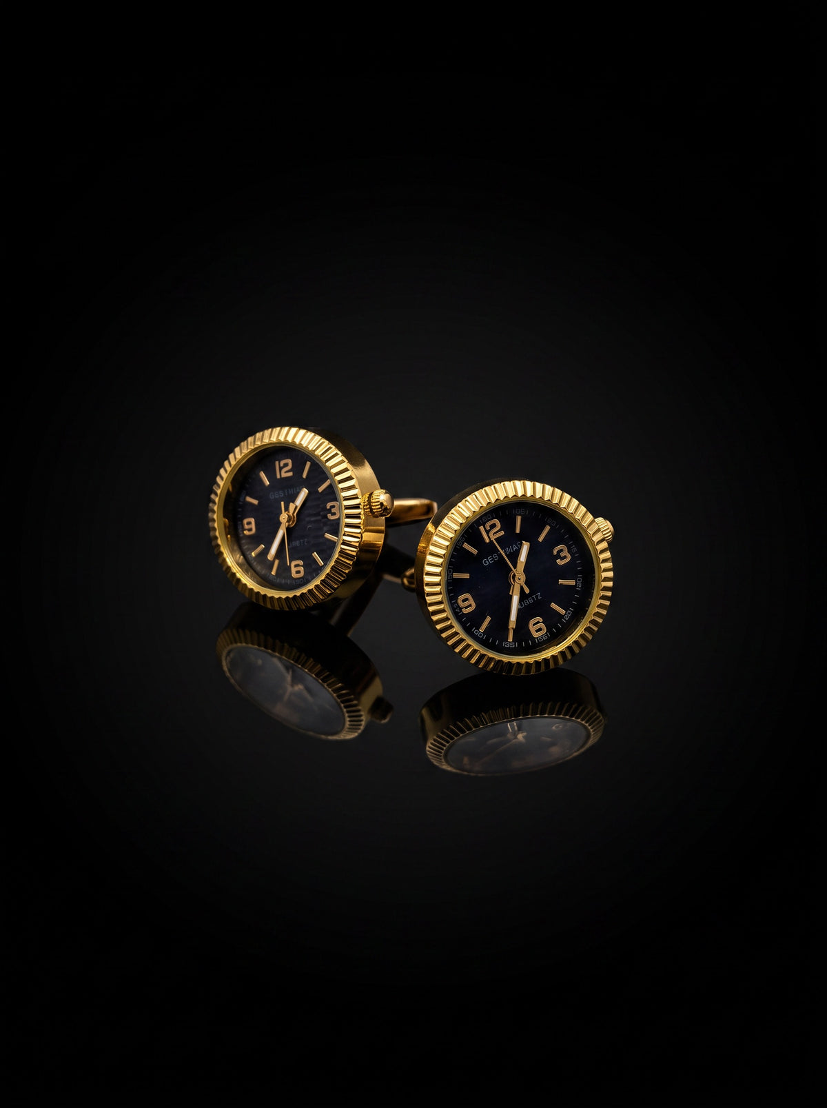 Gold-Tone Black Dial Watch Cufflinks