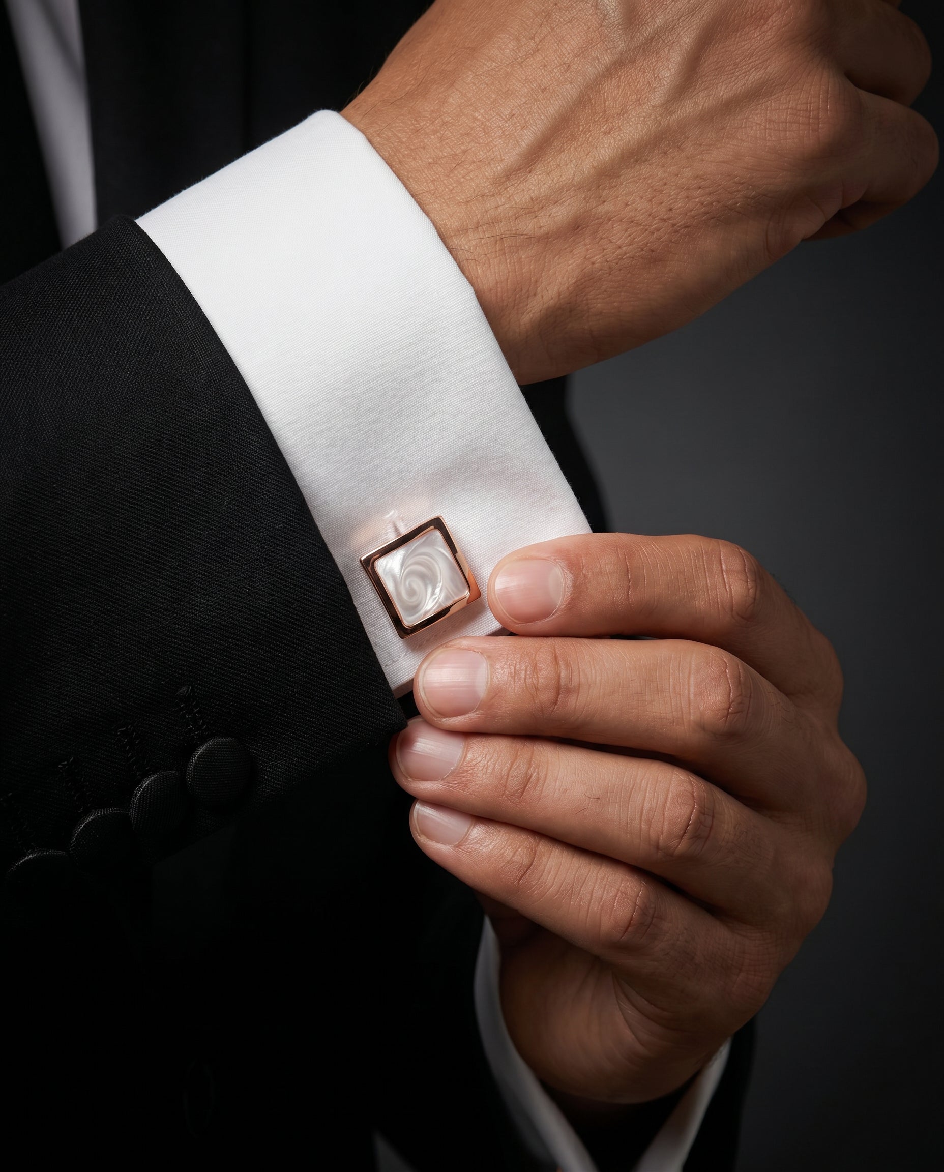 Marbled Swirl Cufflinks by Tivaaro - worn on cuff