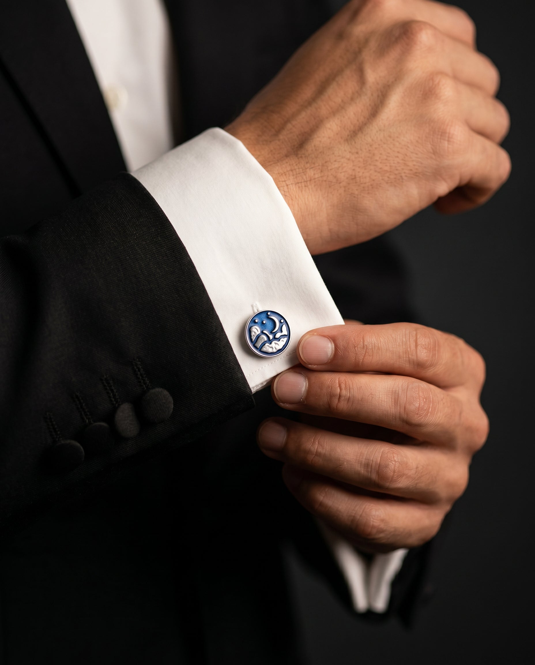 Midnight Celestial Silver-Tone Cufflinks