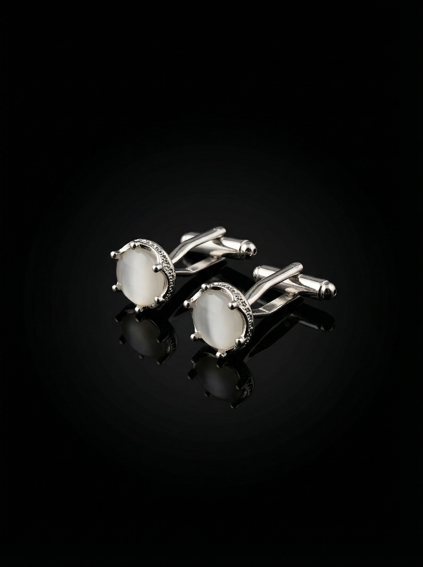 Milky White Stone Cufflinks Tivaaro