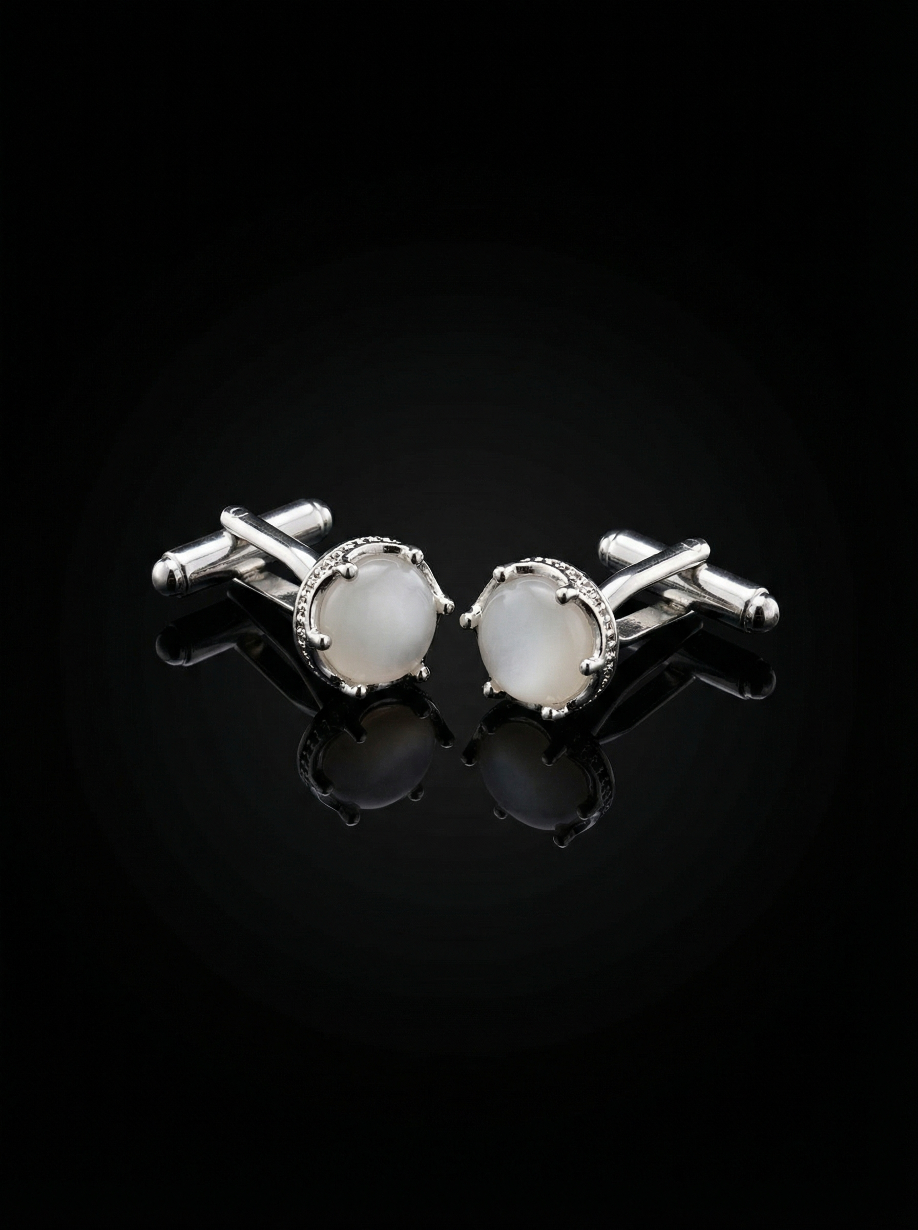 Milky White Stone Cufflinks Tivaaro