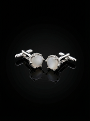 Milky White Stone Cufflinks Tivaaro