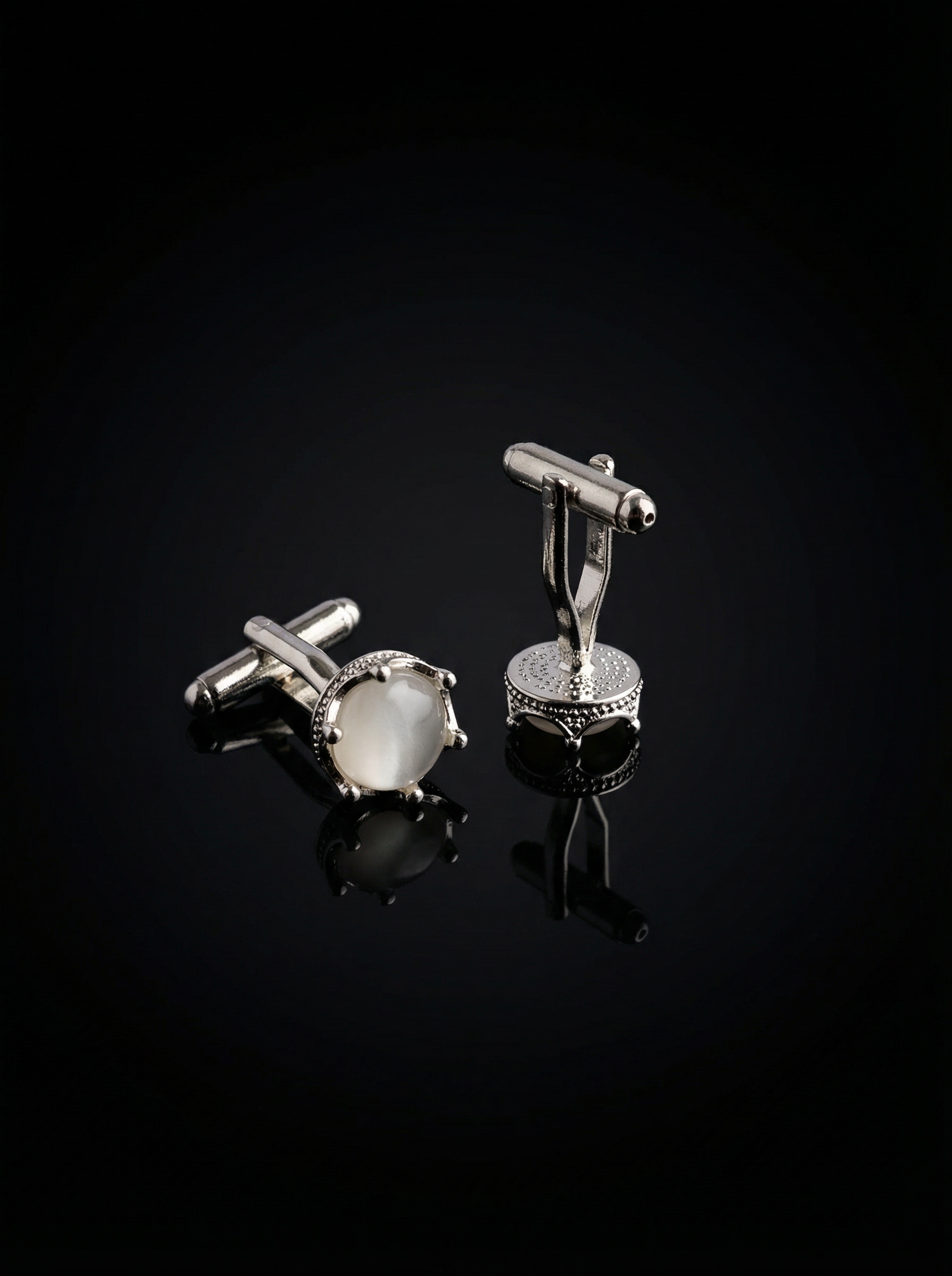 Milky White Stone Cufflinks Tivaaro