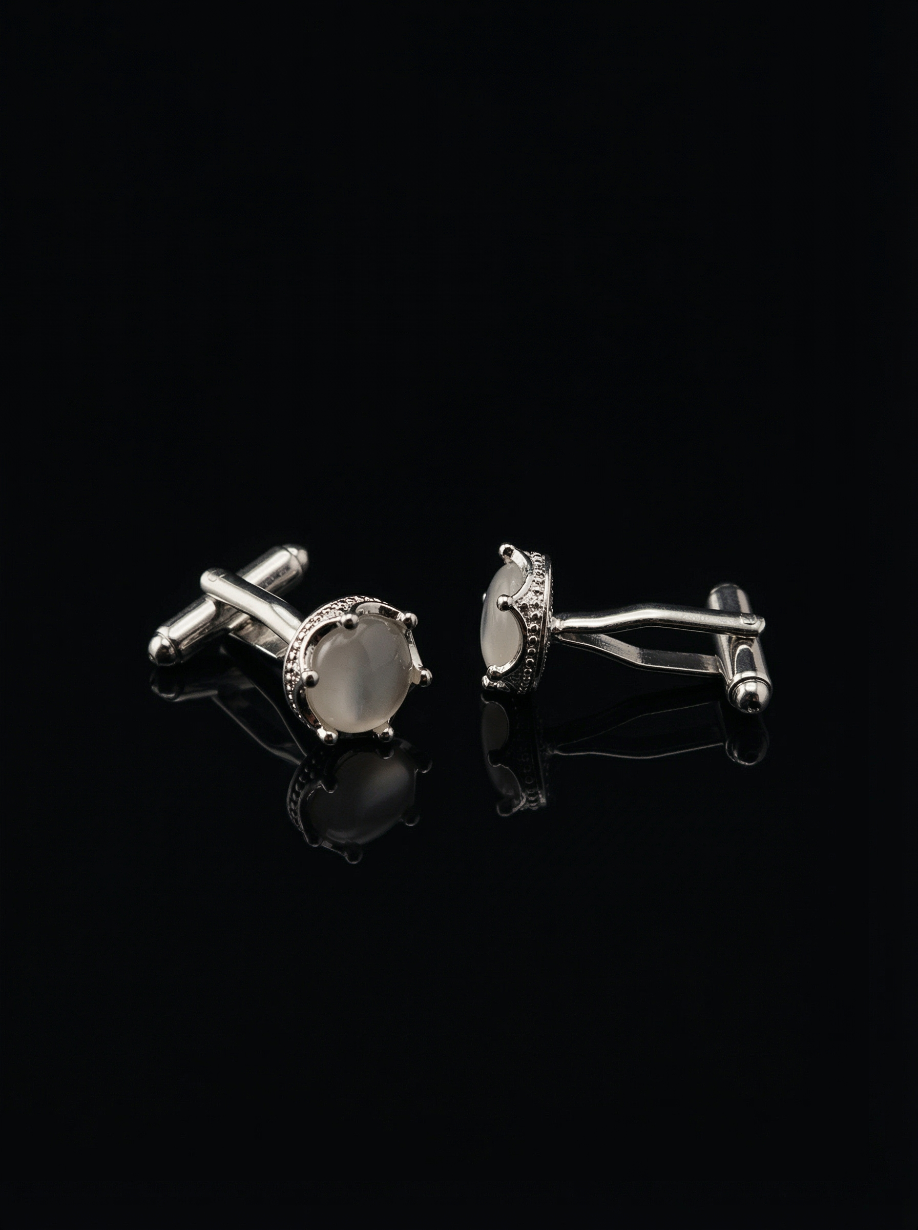 Milky White Stone Cufflinks Tivaaro