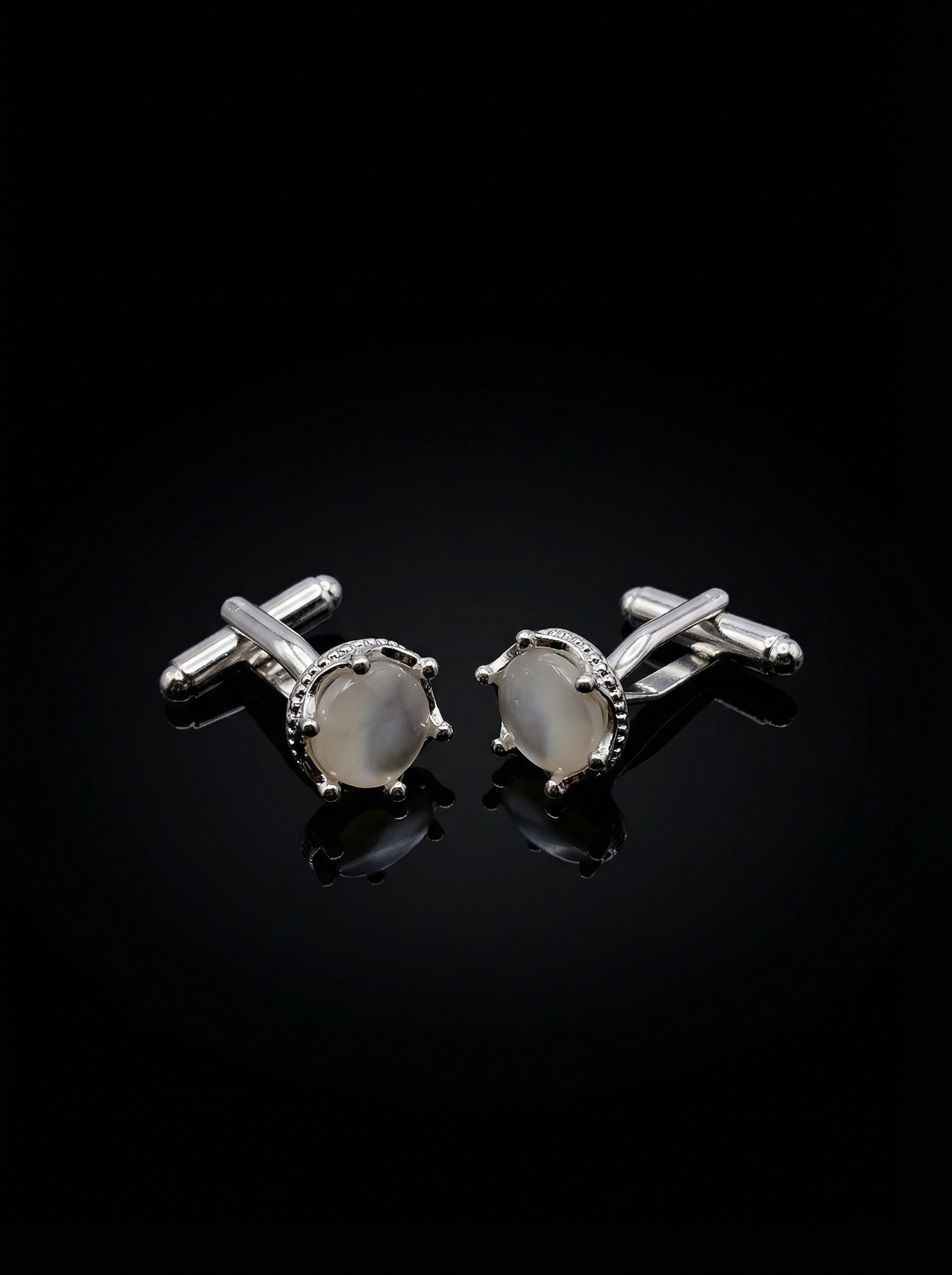 Milky White Stone Cufflinks Tivaaro