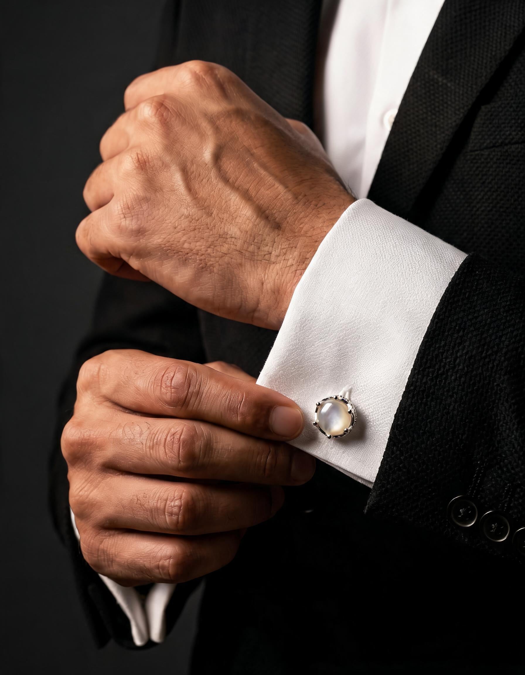 Milky White Gemstone-Style Cufflinks by Tivaaro