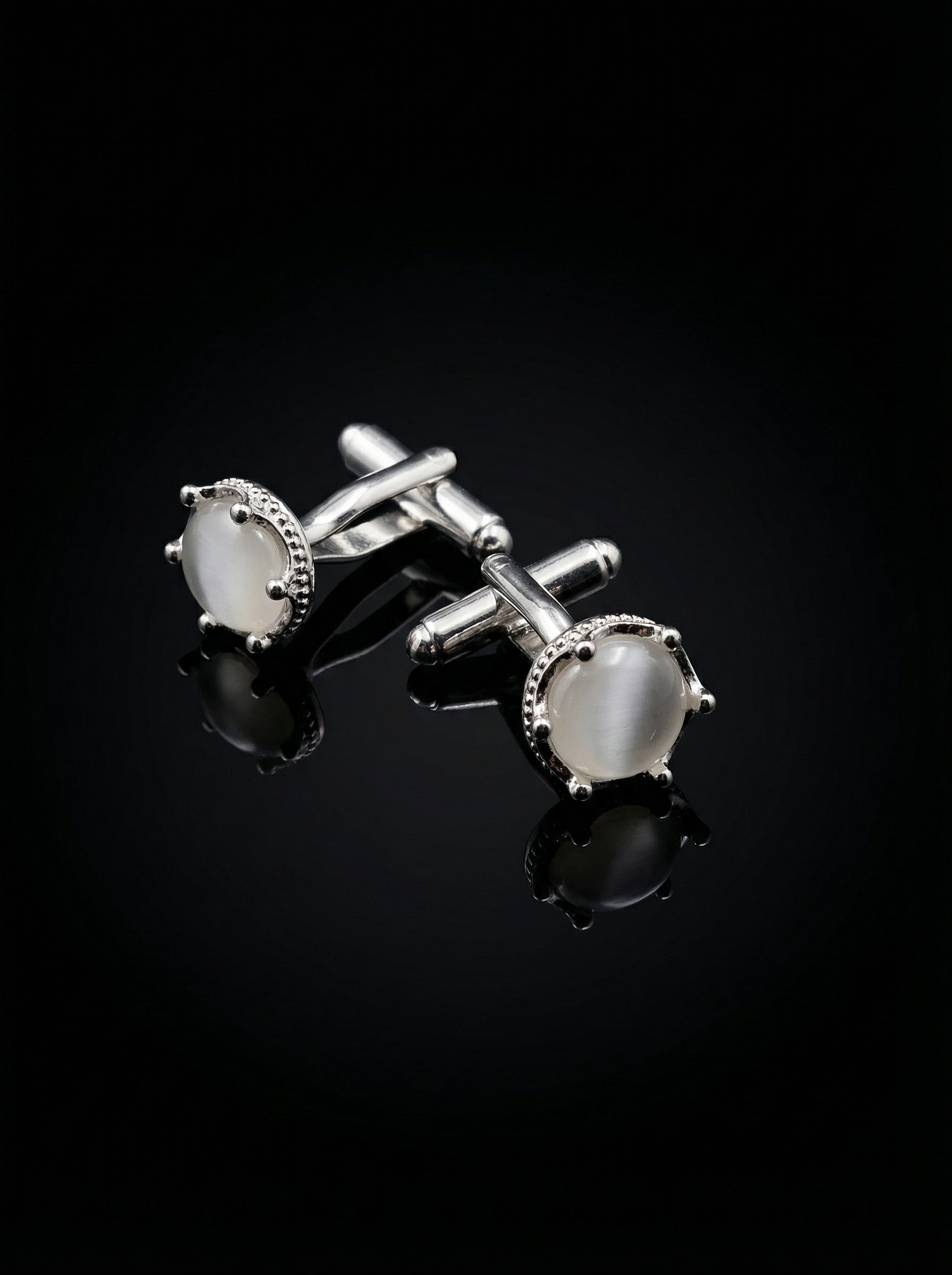 Milky White Stone Cufflinks Tivaaro