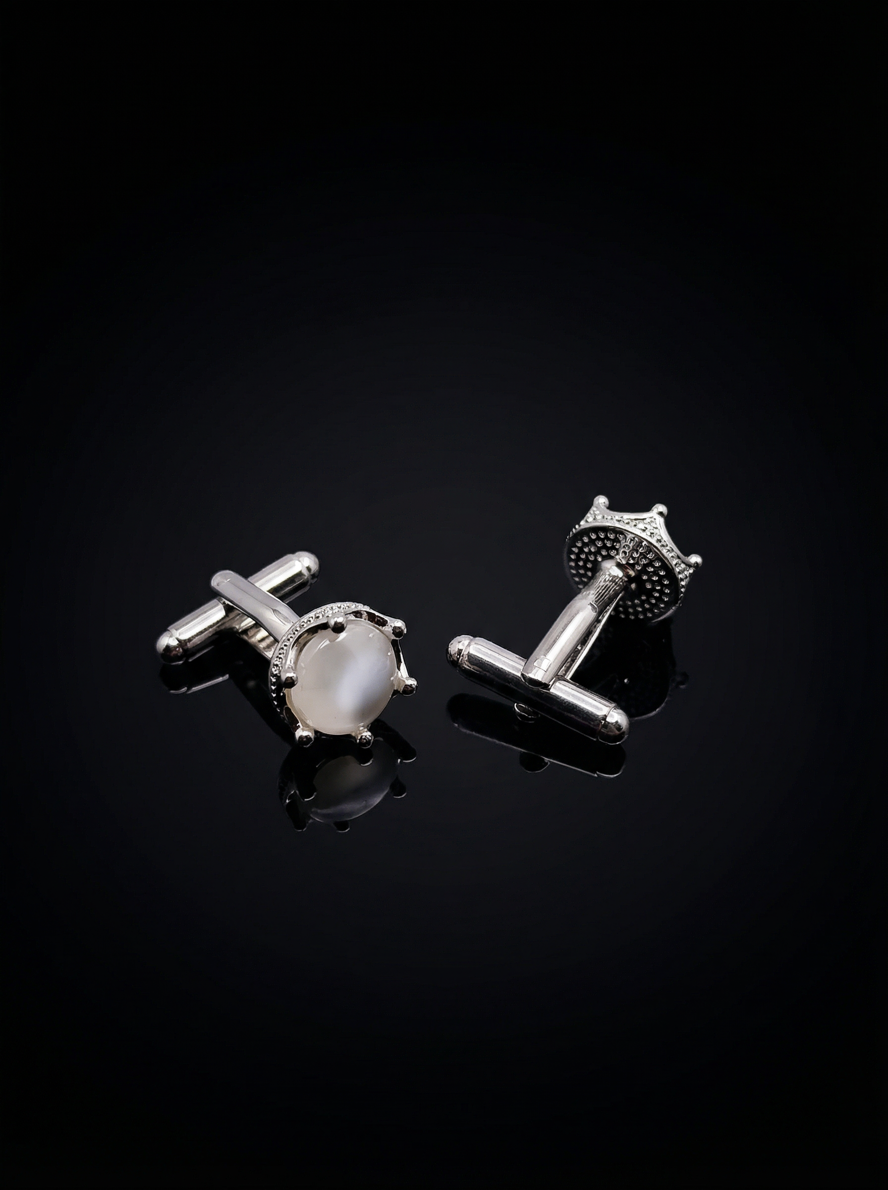 Milky White Stone Cufflinks Tivaaro