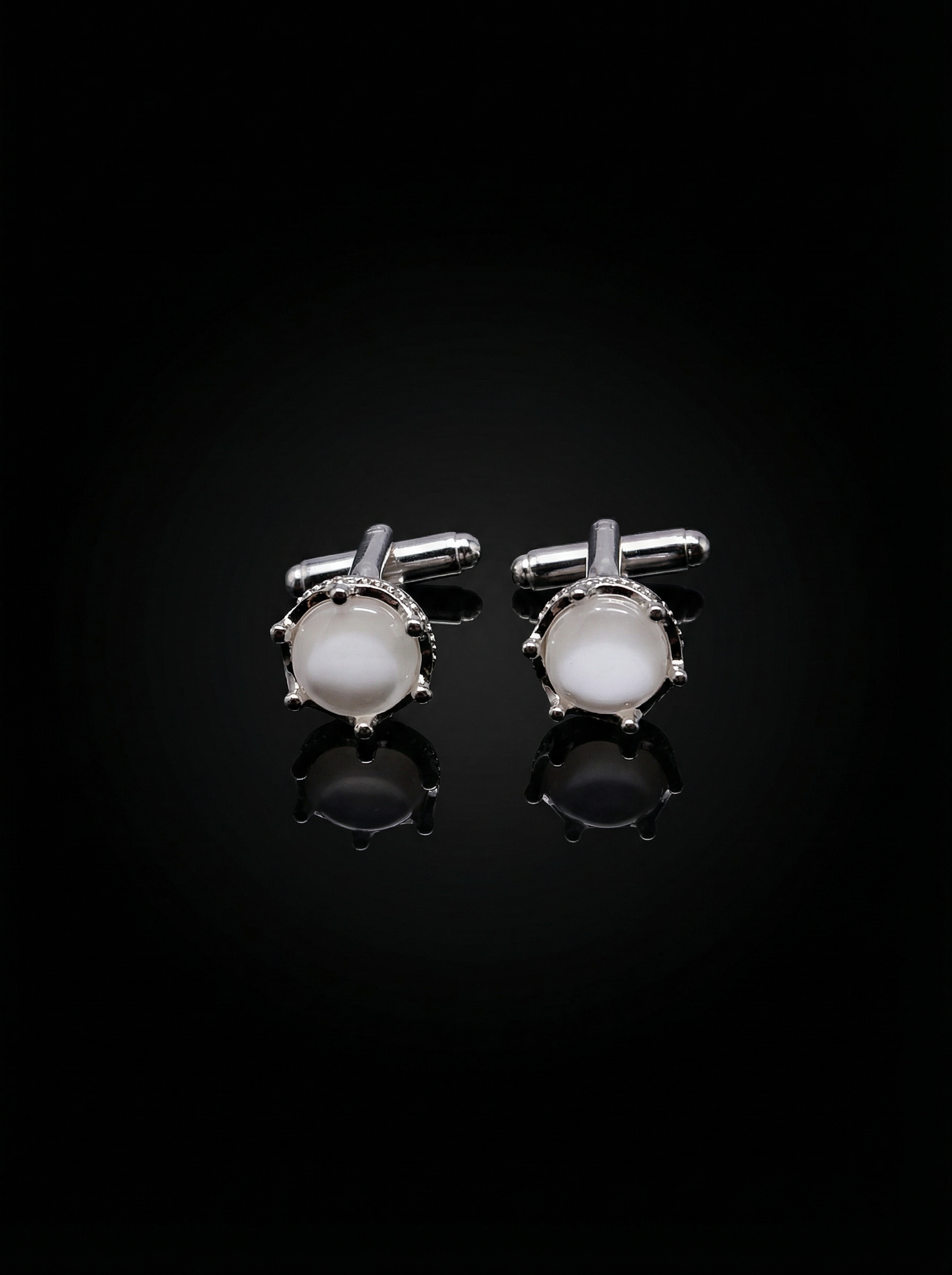 Milky White Stone Cufflinks Tivaaro
