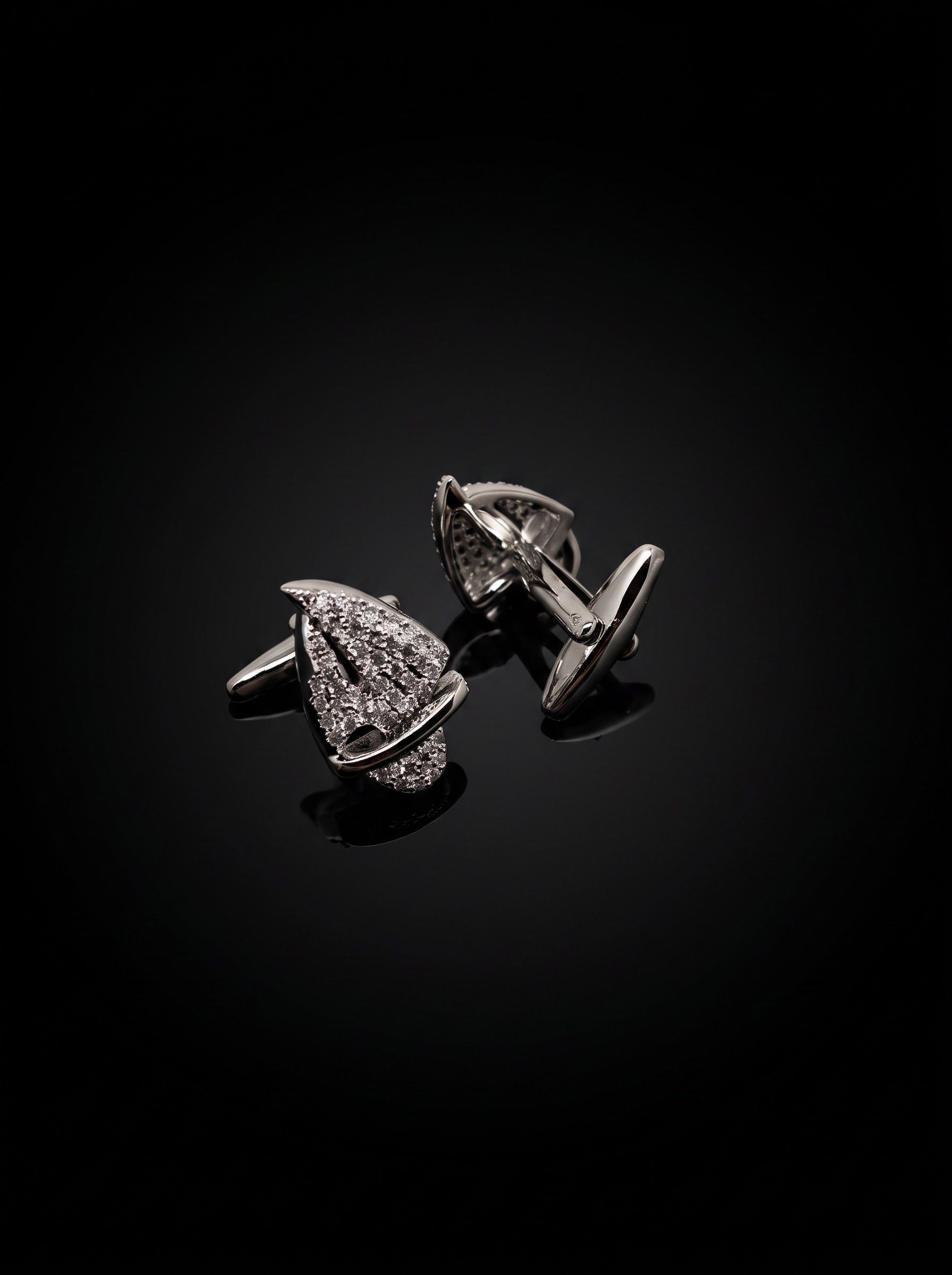 Silver-Tone Pavé Crystal Sail Cufflinks - angle 2