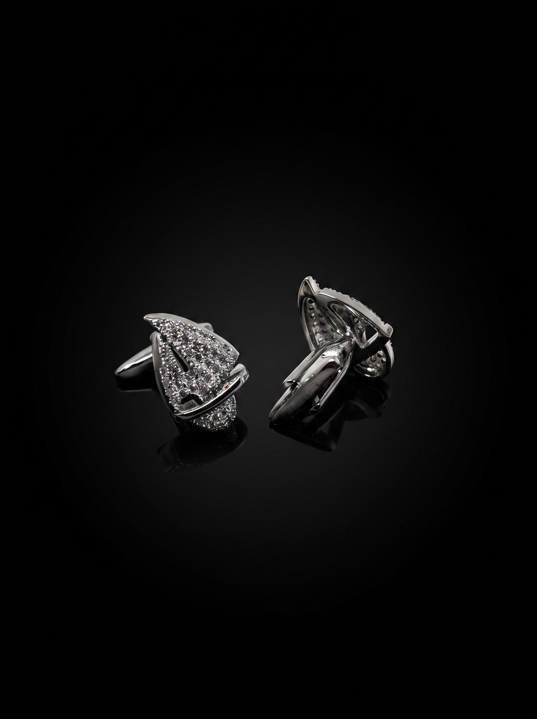 Silver-Tone Pavé Crystal Sail Cufflinks - angle 4