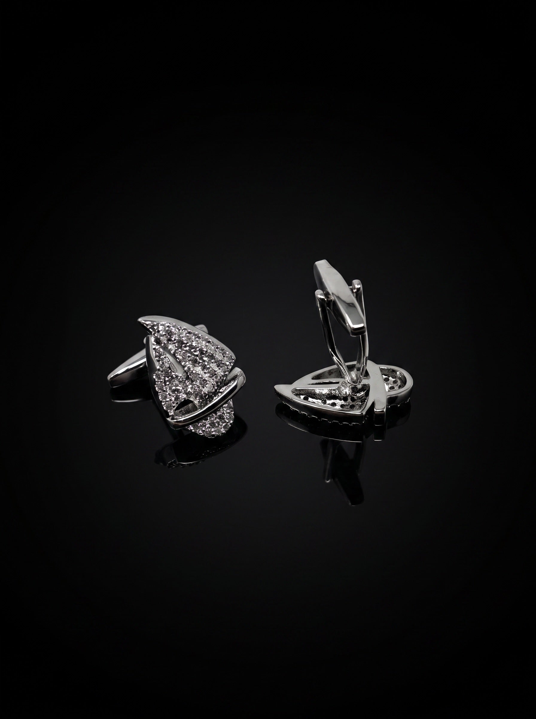 Silver-Tone Pavé Crystal Sail Cufflinks - angle 5