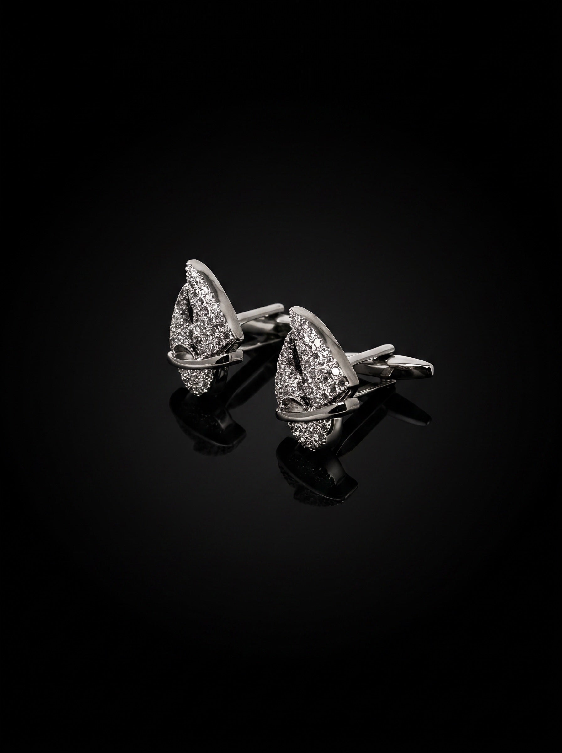 Silver-Tone Pavé Crystal Sail Cufflinks - angle 6