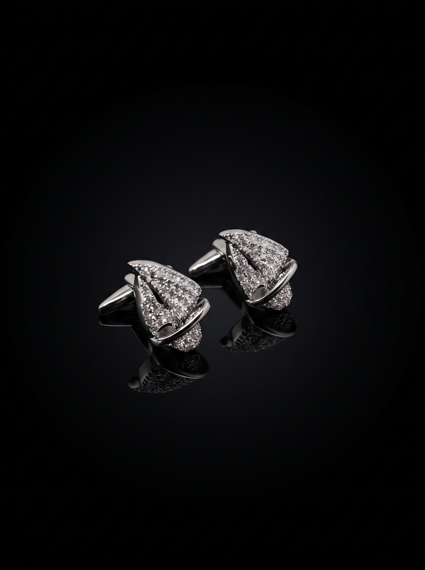Silver-Tone Pavé Crystal Sail Cufflinks - angle 7