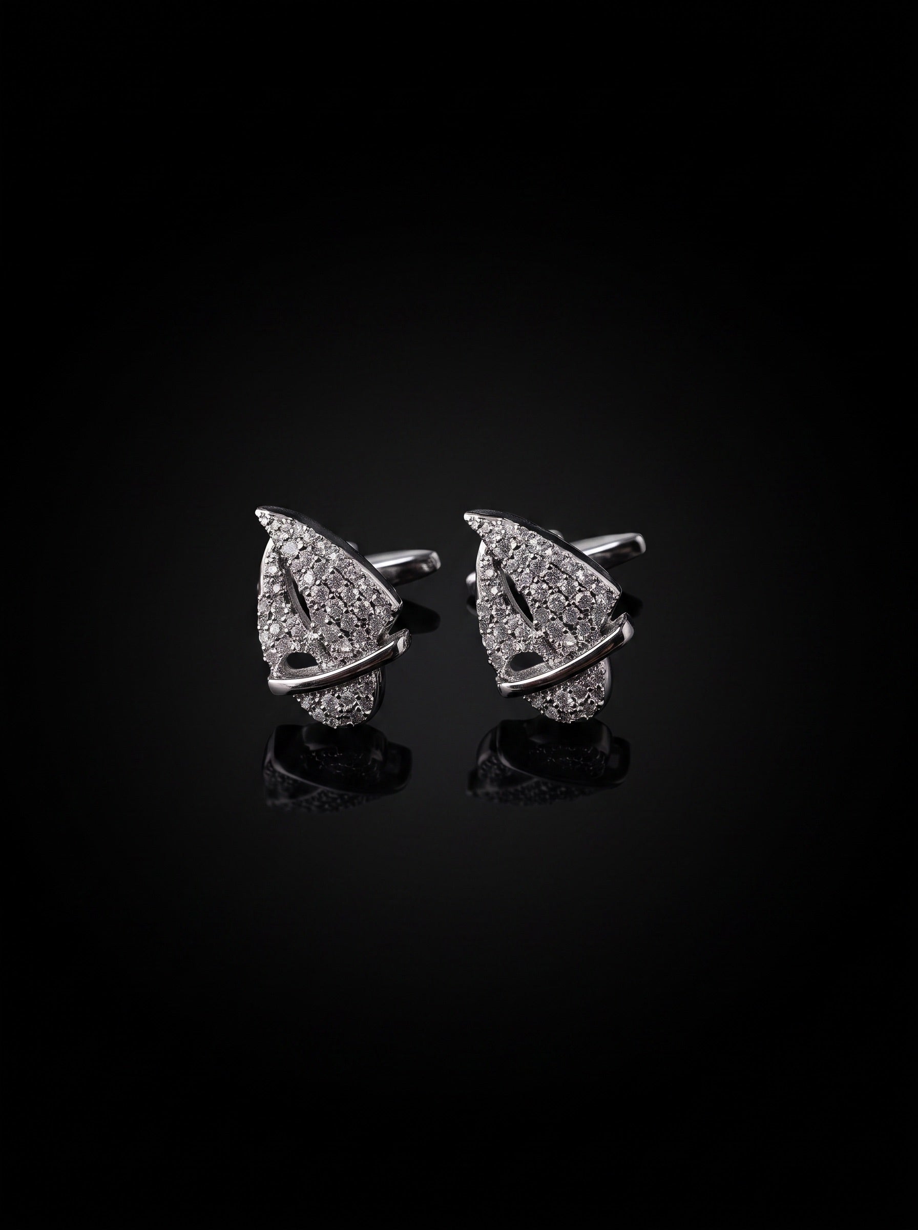 Silver-Tone Pavé Crystal Sail Cufflinks - angle 8