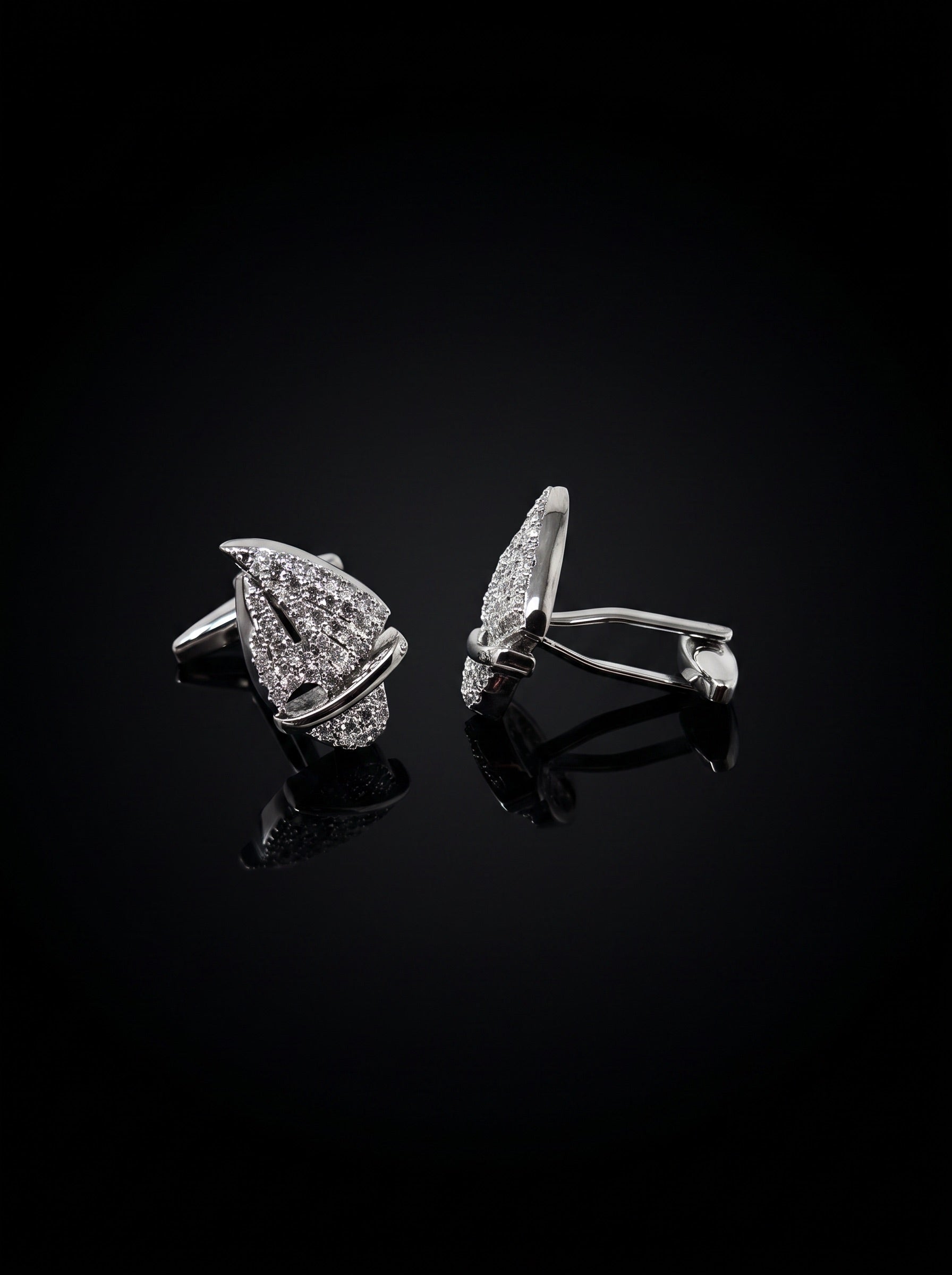Silver-Tone Pavé Crystal Sail Cufflinks - angle 9
