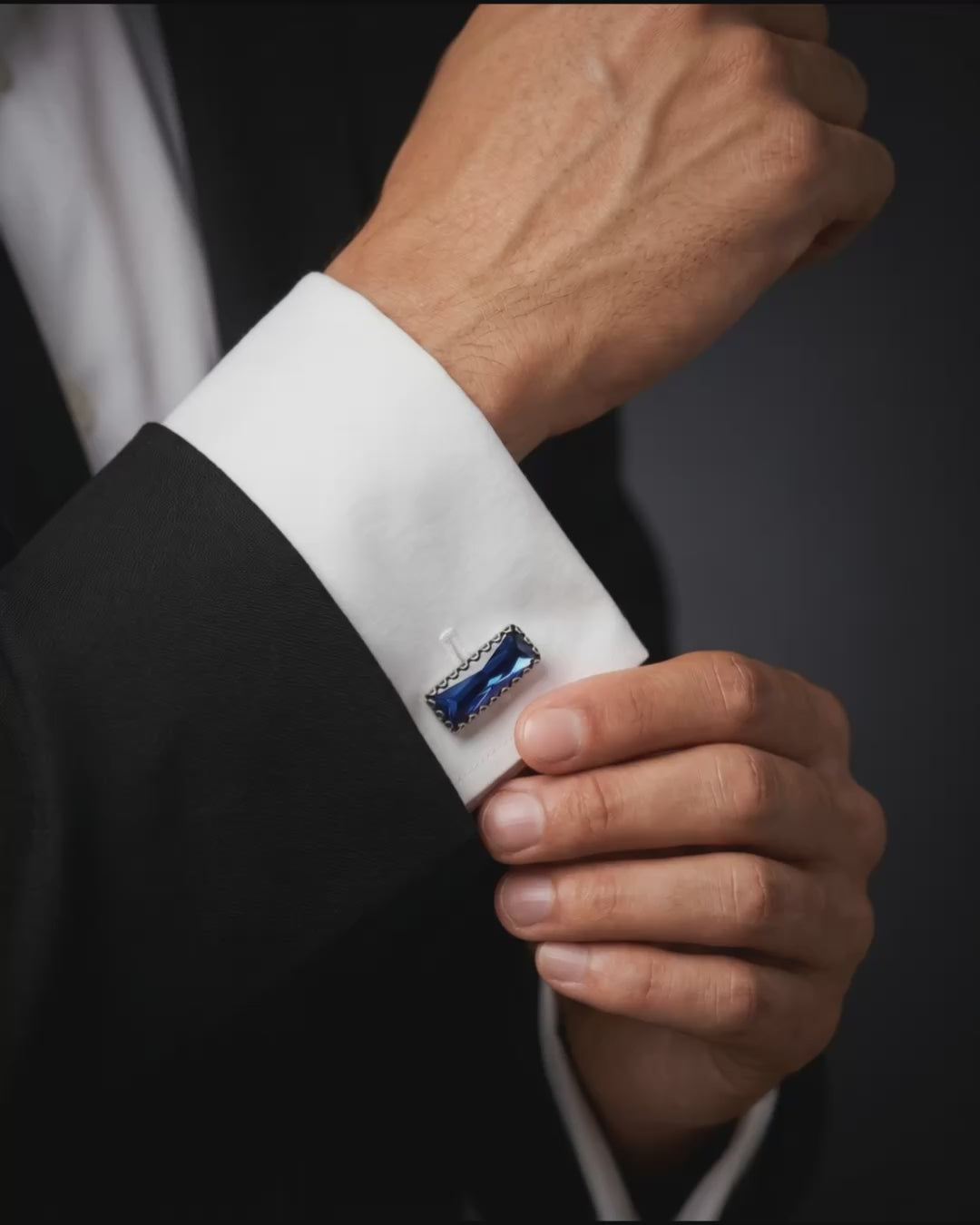 Load video: Blue Crystal Circular Border Cufflinks