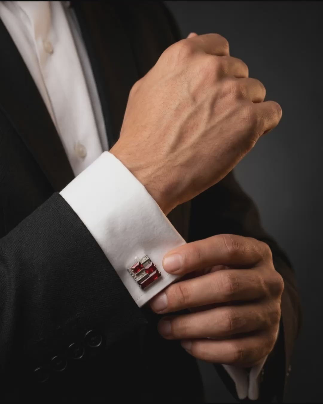 Load video: Garnet-Red Geometric Gemstone-Style Cufflinks video