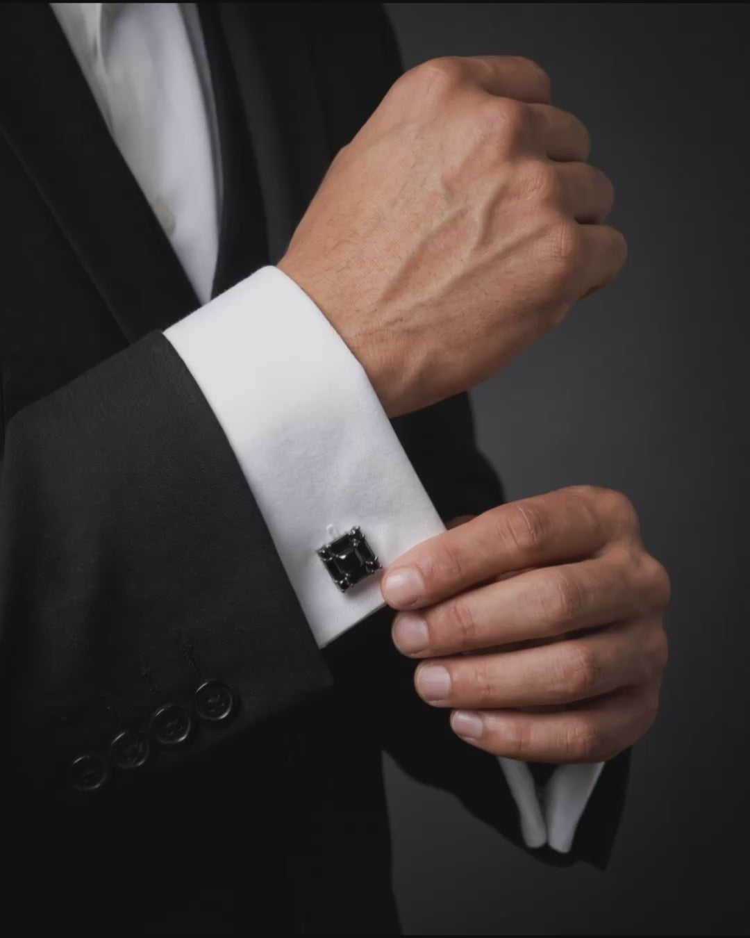 Load video: Black Square Crystal Cluster Cufflinks