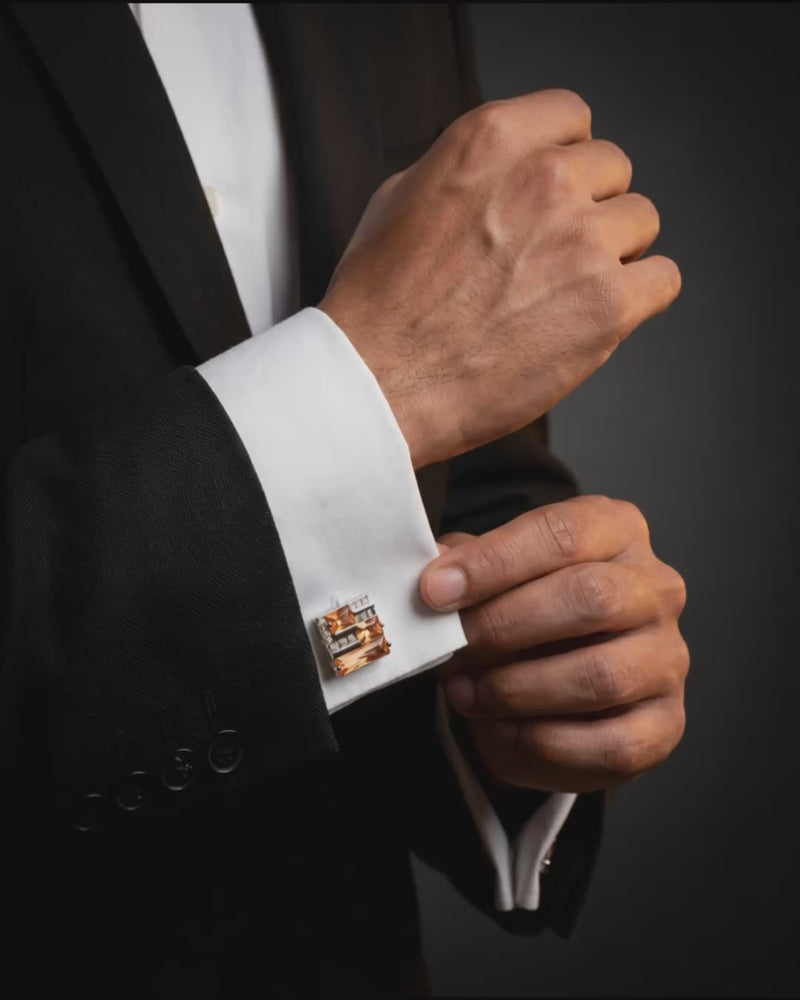 Amber-Toned Geometric Gemstone-Style Cufflinks video