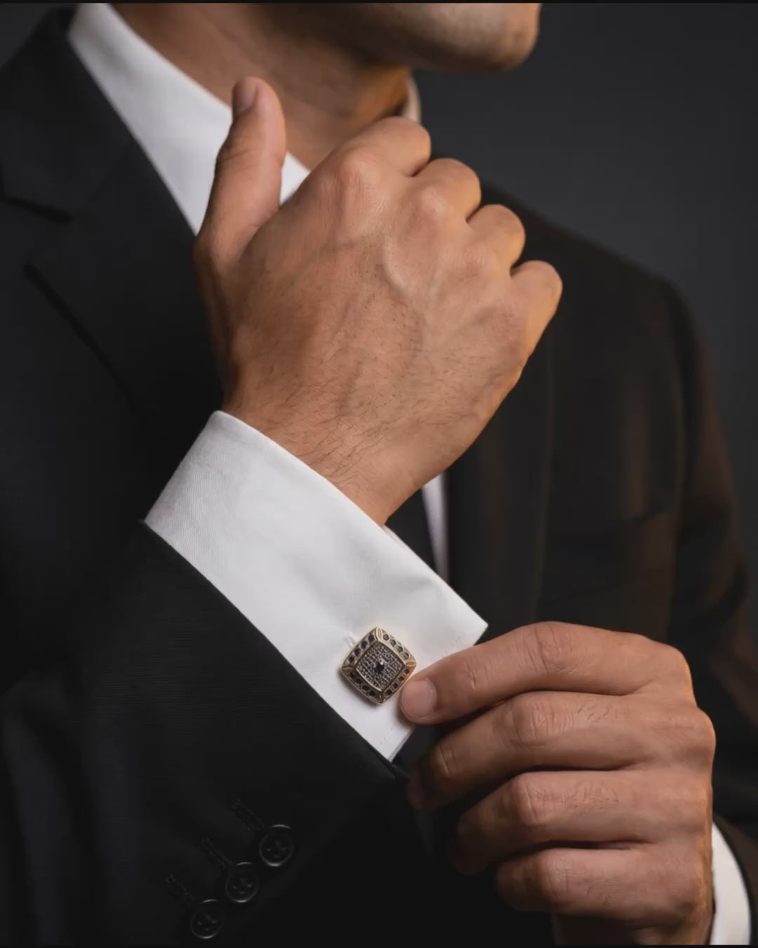 Load video: Refined Blue Gemstone-Style Grid Cufflinks