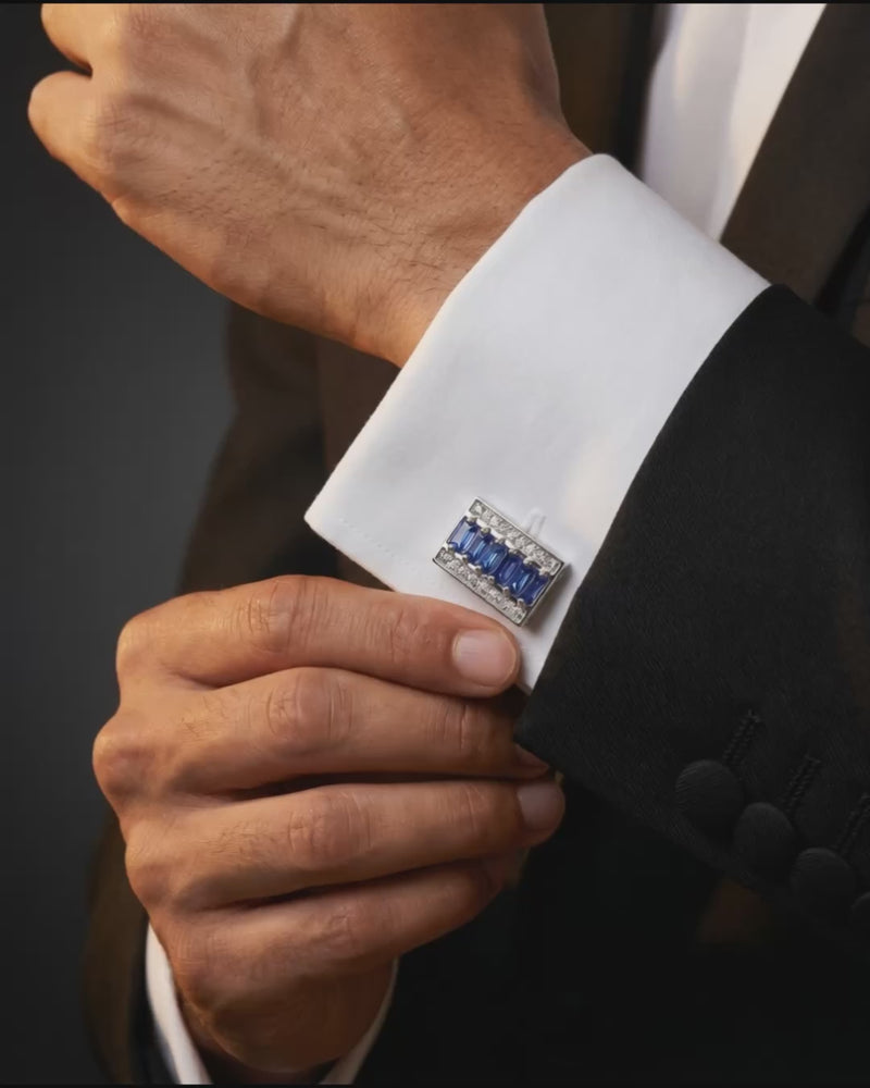 Sapphire-Blue Gemstone-Style Bar Cufflinks video