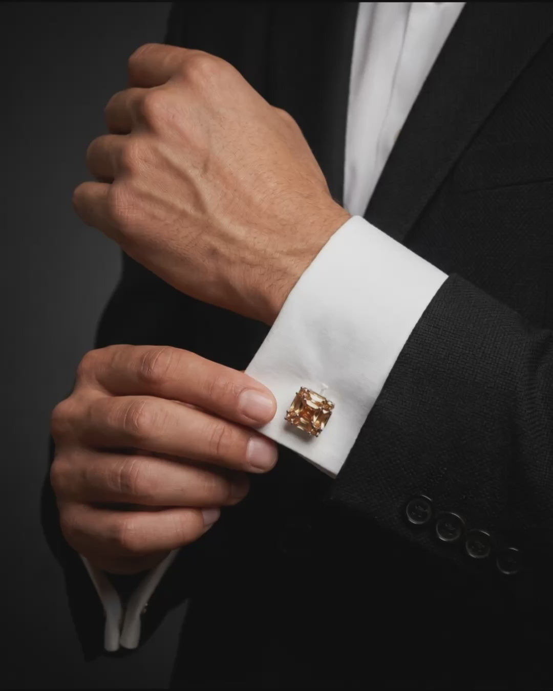 Load video: Amber Square Crystal Cluster Cufflinks