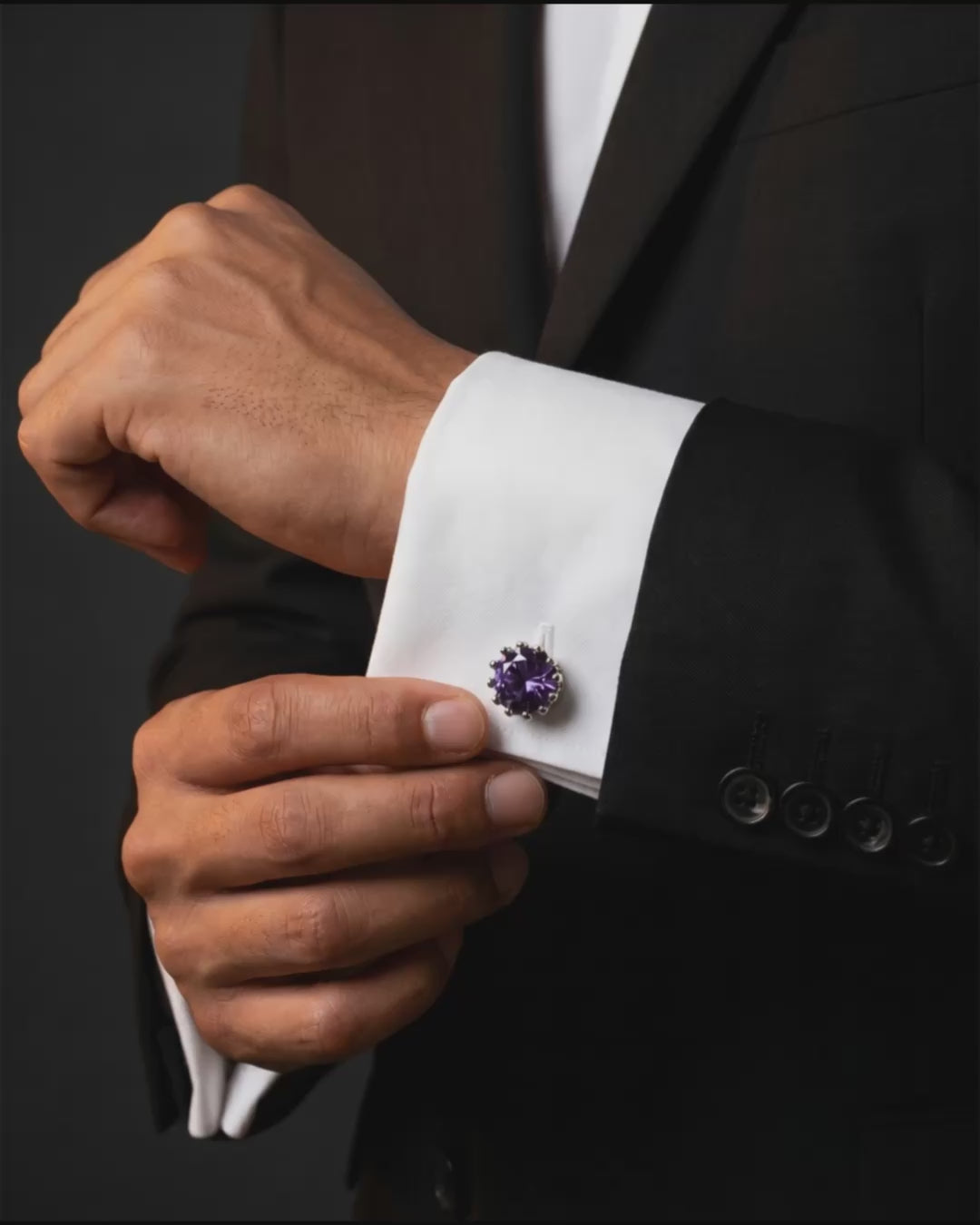 Load video: Violet Gemstone-Style Solitaire Cufflinks