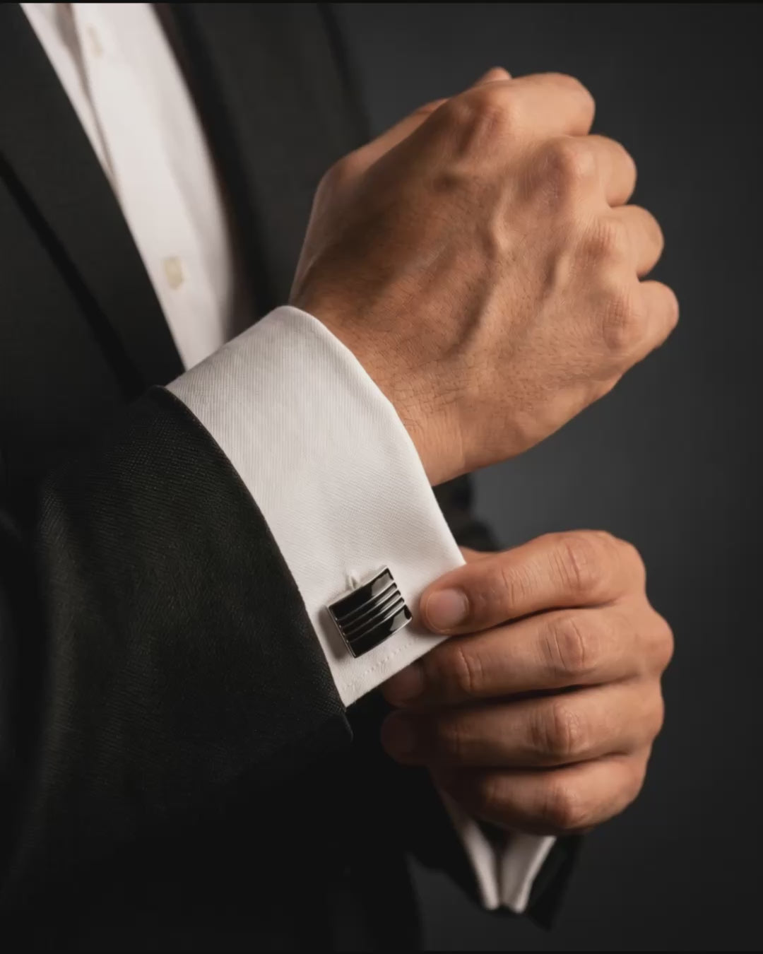 Load video: Black Stripe Bar Cufflinks Video