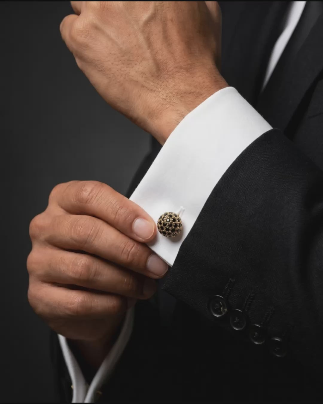 Load video: Black Gemstone-Style Sphere Cufflinks