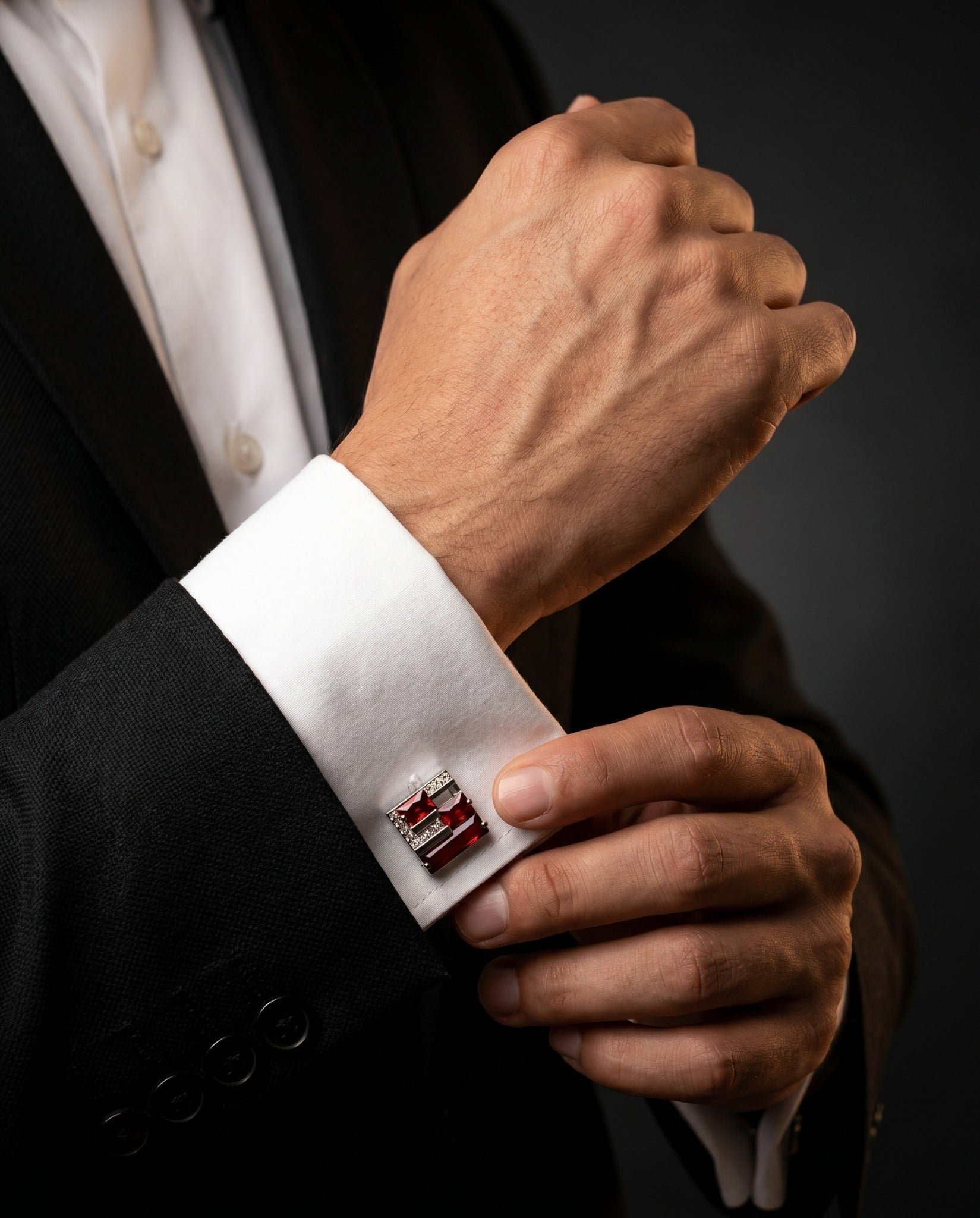 Garnet-Red Geometric Gemstone-Style Cufflinks by Tivaaro