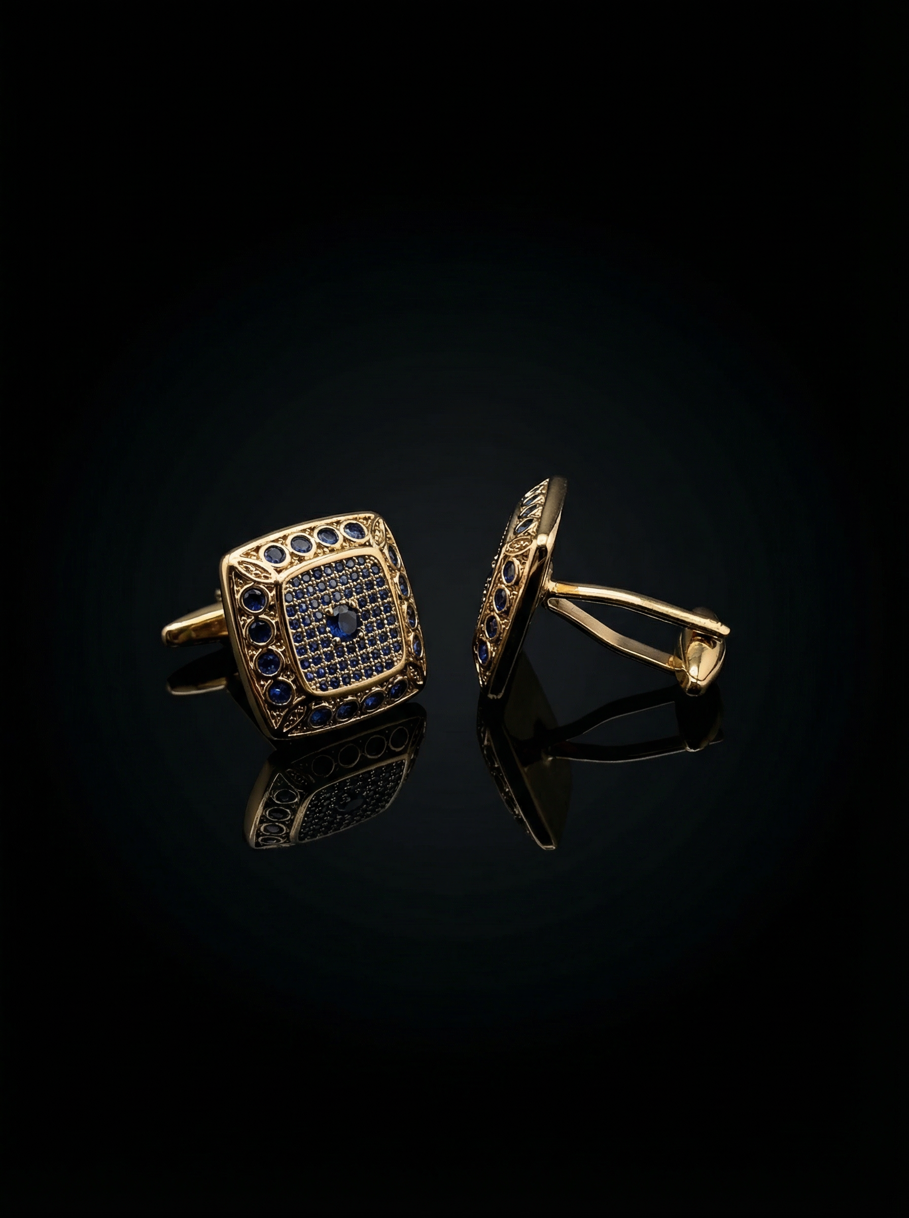 Refined Blue Stone Grid Cufflinks Tivaaro