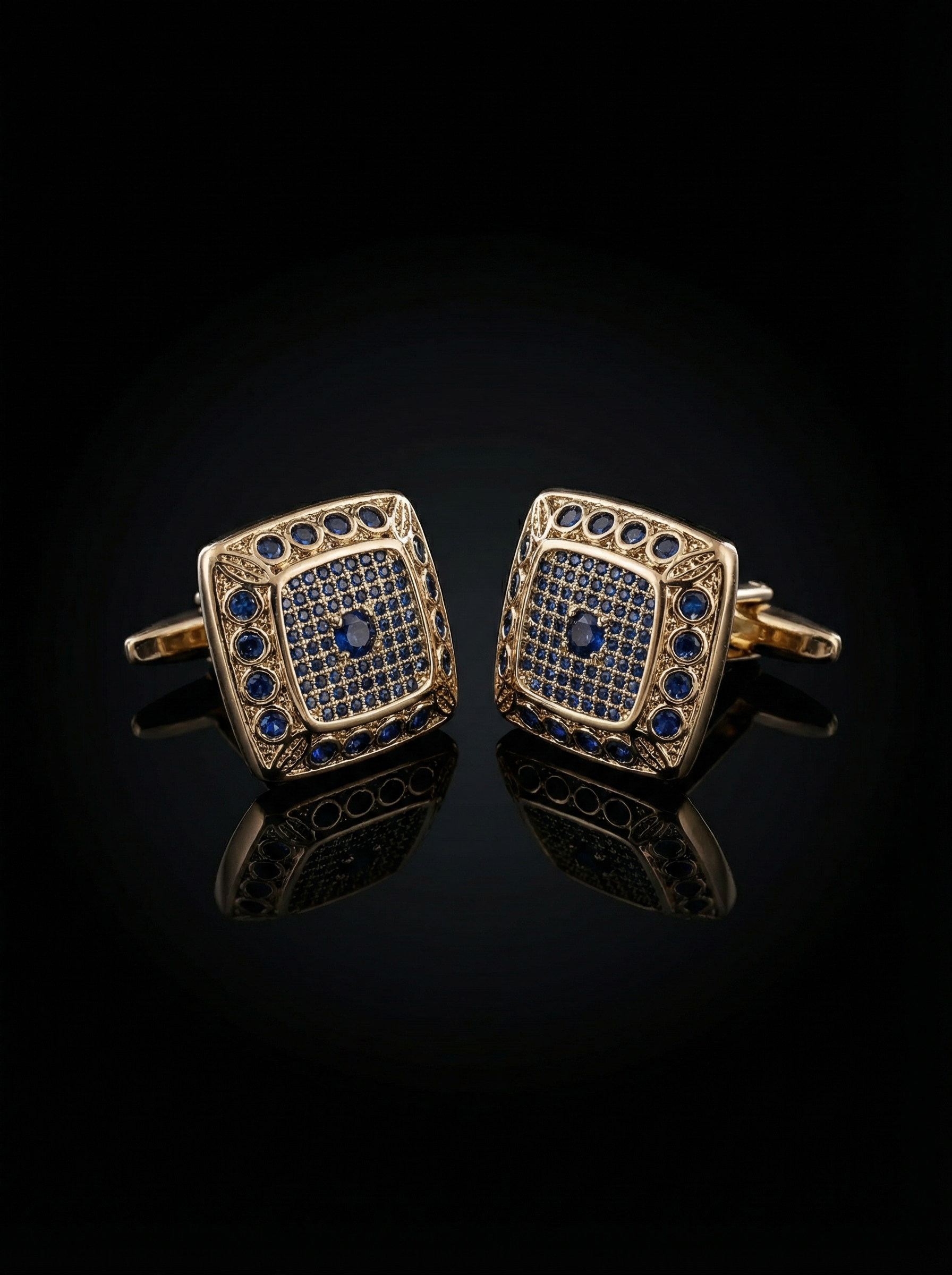 Refined Blue Stone Grid Cufflinks Tivaaro